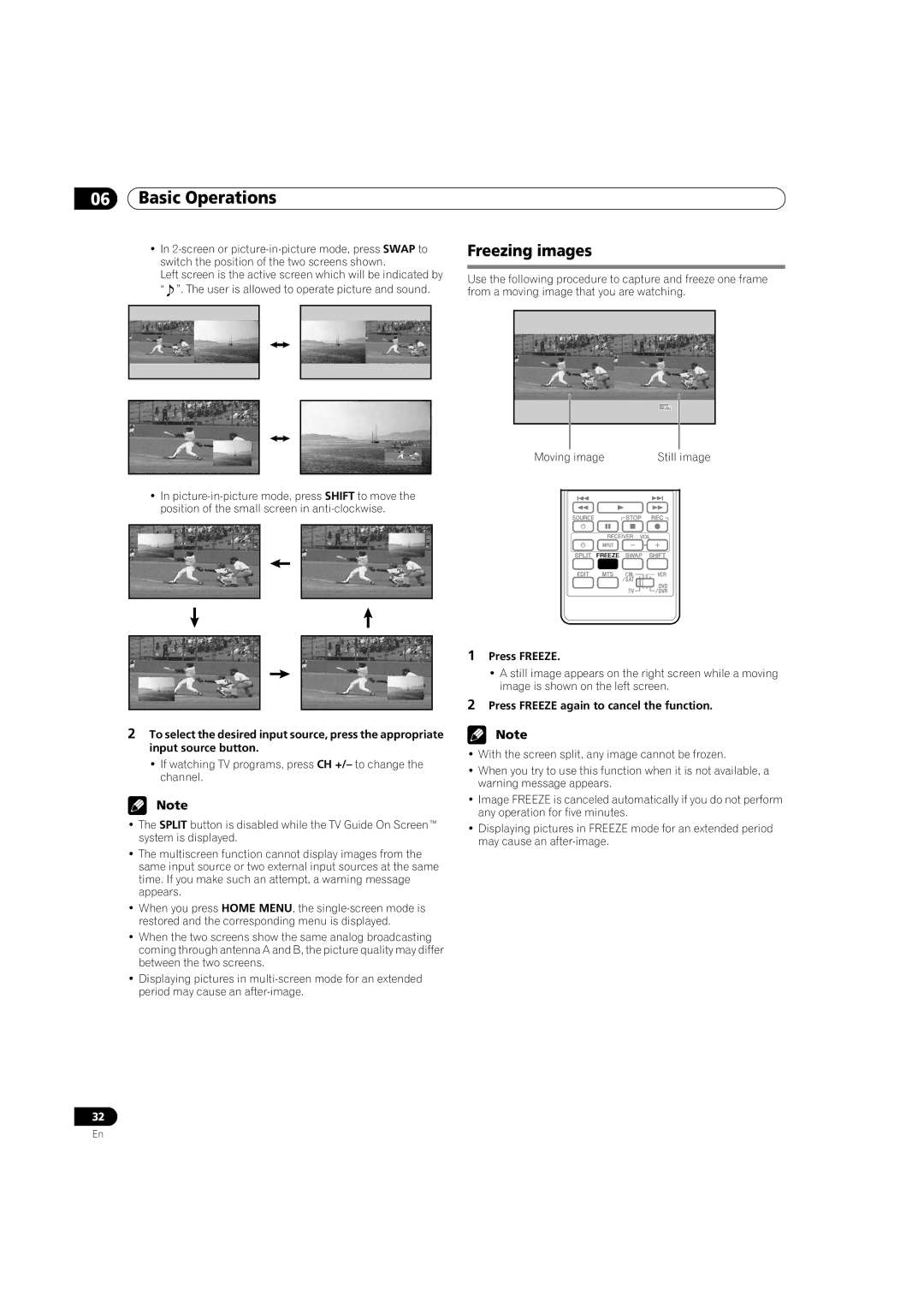 Pioneer PDP-5080HD operating instructions Freezing images, Press Freeze again to cancel the function 