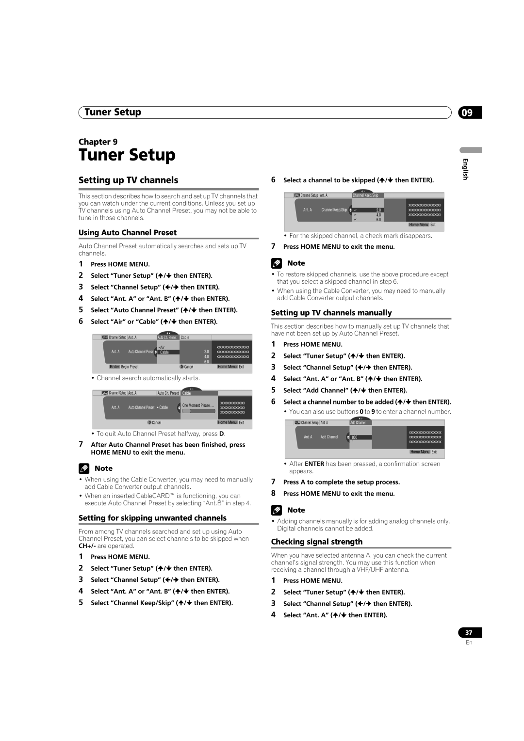 Pioneer PDP-5080HD operating instructions Tuner Setup, Setting up TV channels 