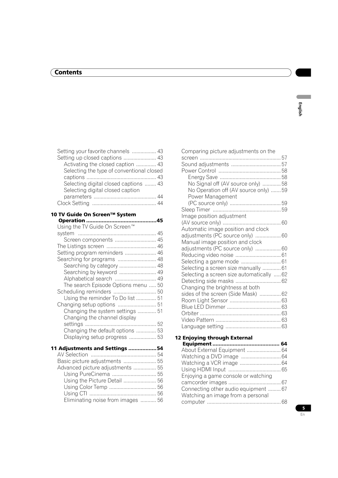 Pioneer PDP-5080HD TV Guide On Screen System Operation, Adjustments and Settings, Enjoying through External Equipment 