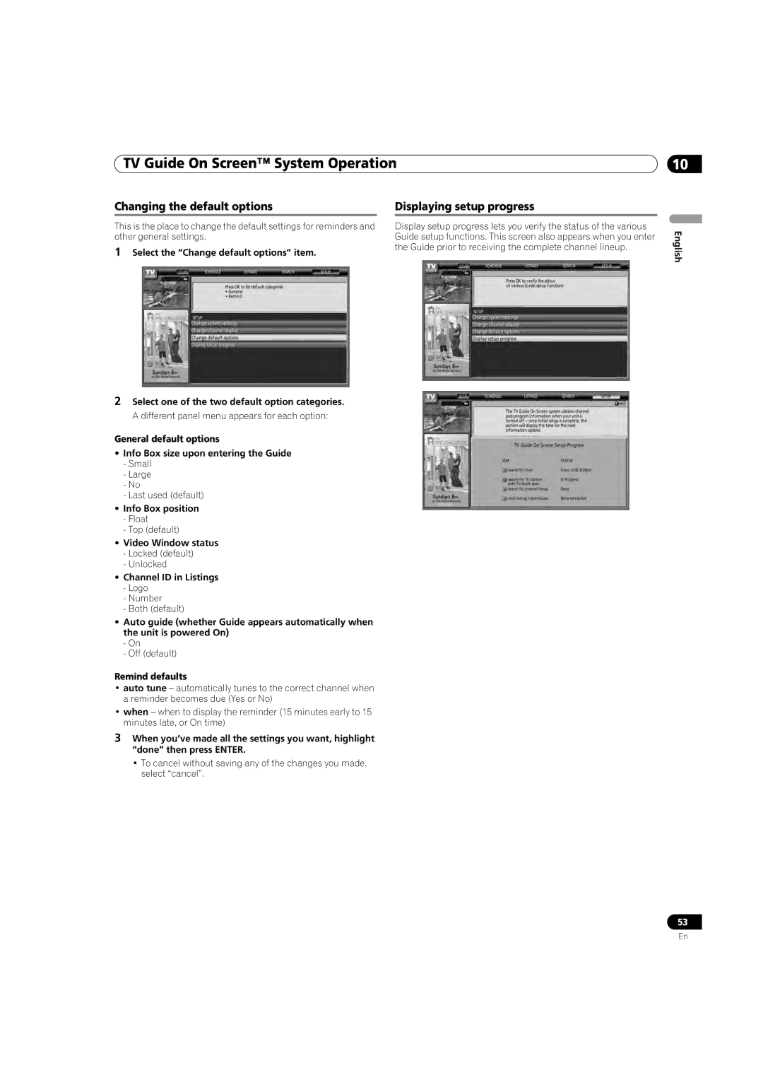 Pioneer PDP-5080HD operating instructions Changing the default options Displaying setup progress 