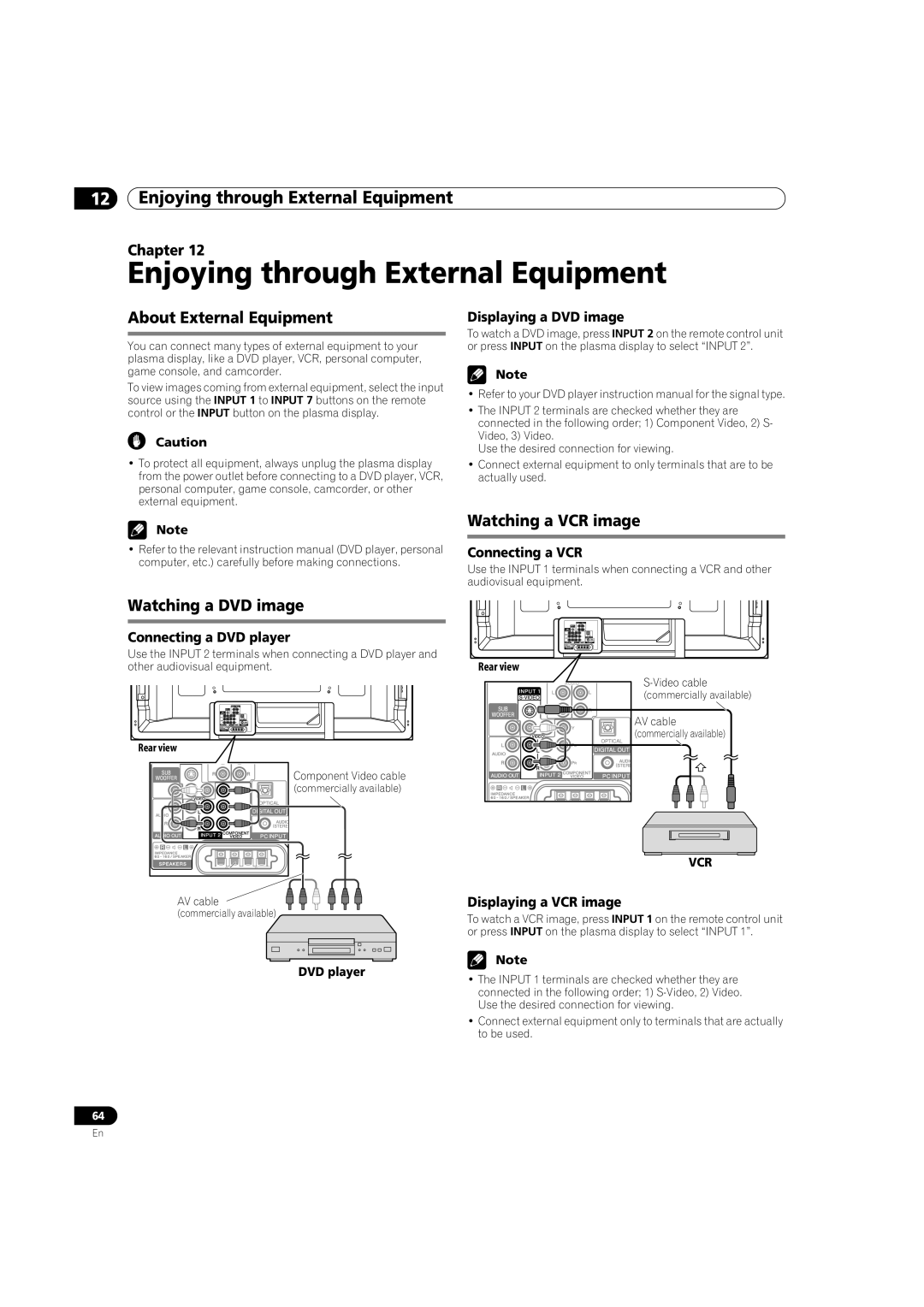 Pioneer PDP-5080HD Enjoying through External Equipment, About External Equipment, Watching a VCR image 