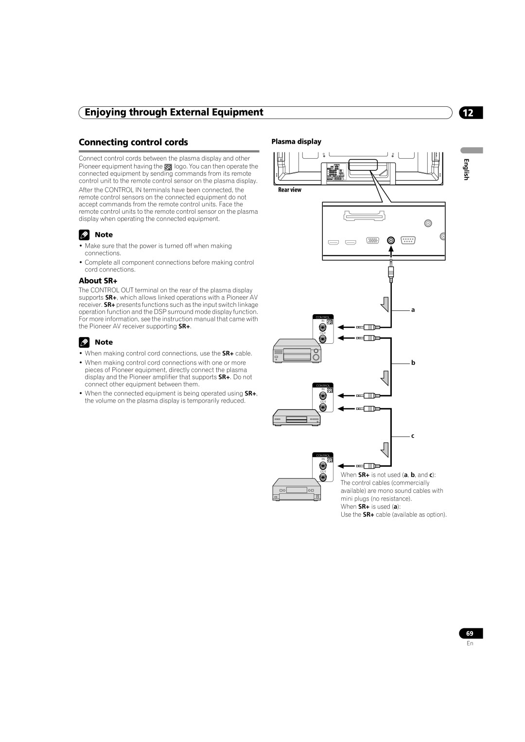 Pioneer PDP-5080HD operating instructions Connecting control cords, About SR+ 