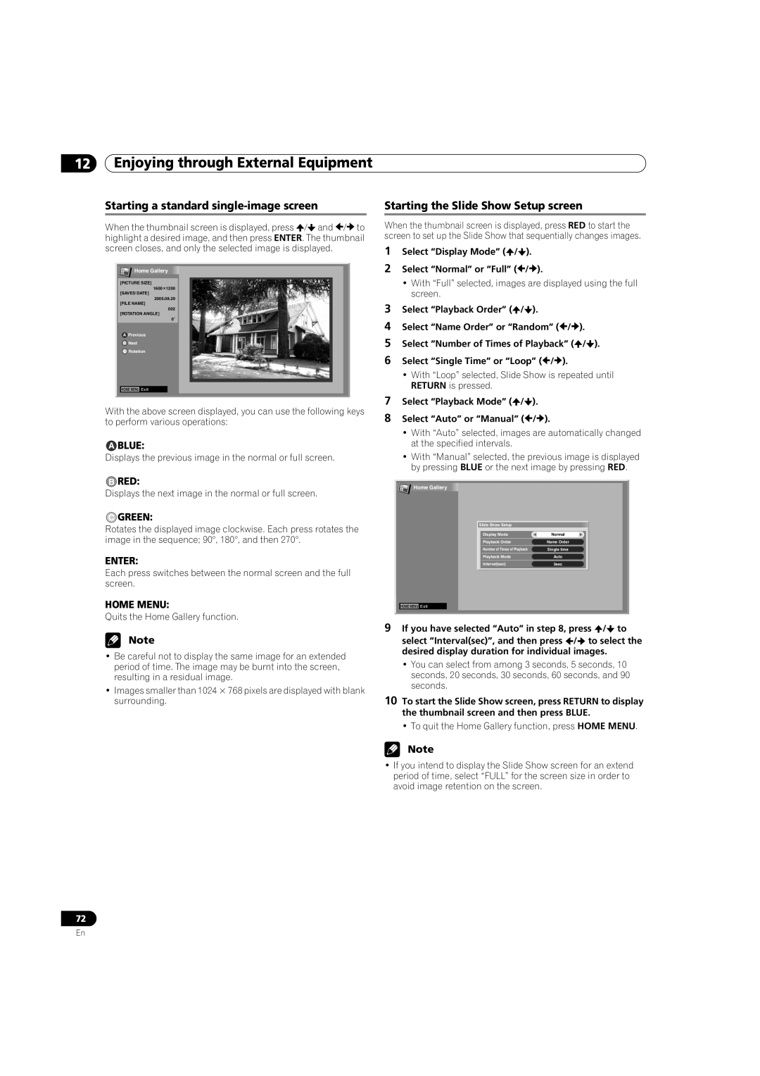 Pioneer PDP-5080HD operating instructions Starting a standard single-image screen, Starting the Slide Show Setup screen 