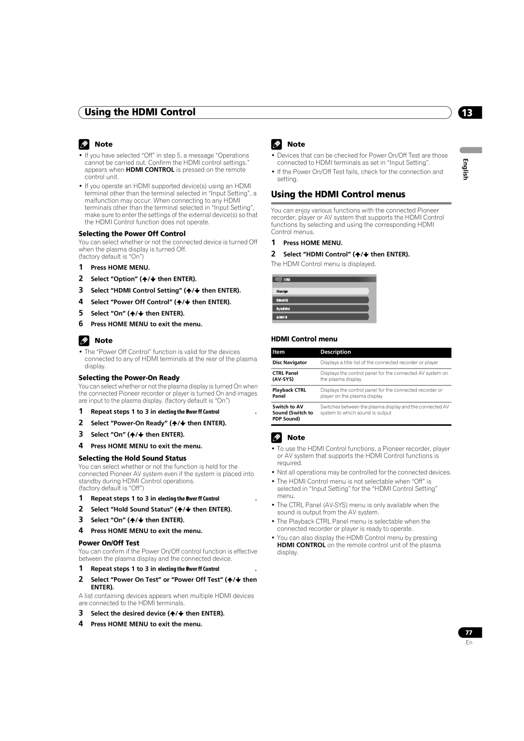 Pioneer PDP-5080HD operating instructions Using the Hdmi Control menus 