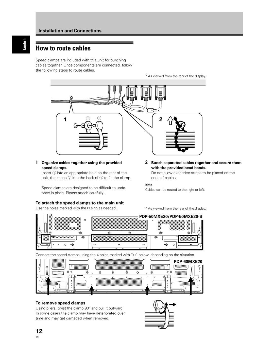 Pioneer PDP-60MXE20 manual How to route cables, To attach the speed clamps to the main unit, PDP-50MXE20/PDP-50M XE20-S 