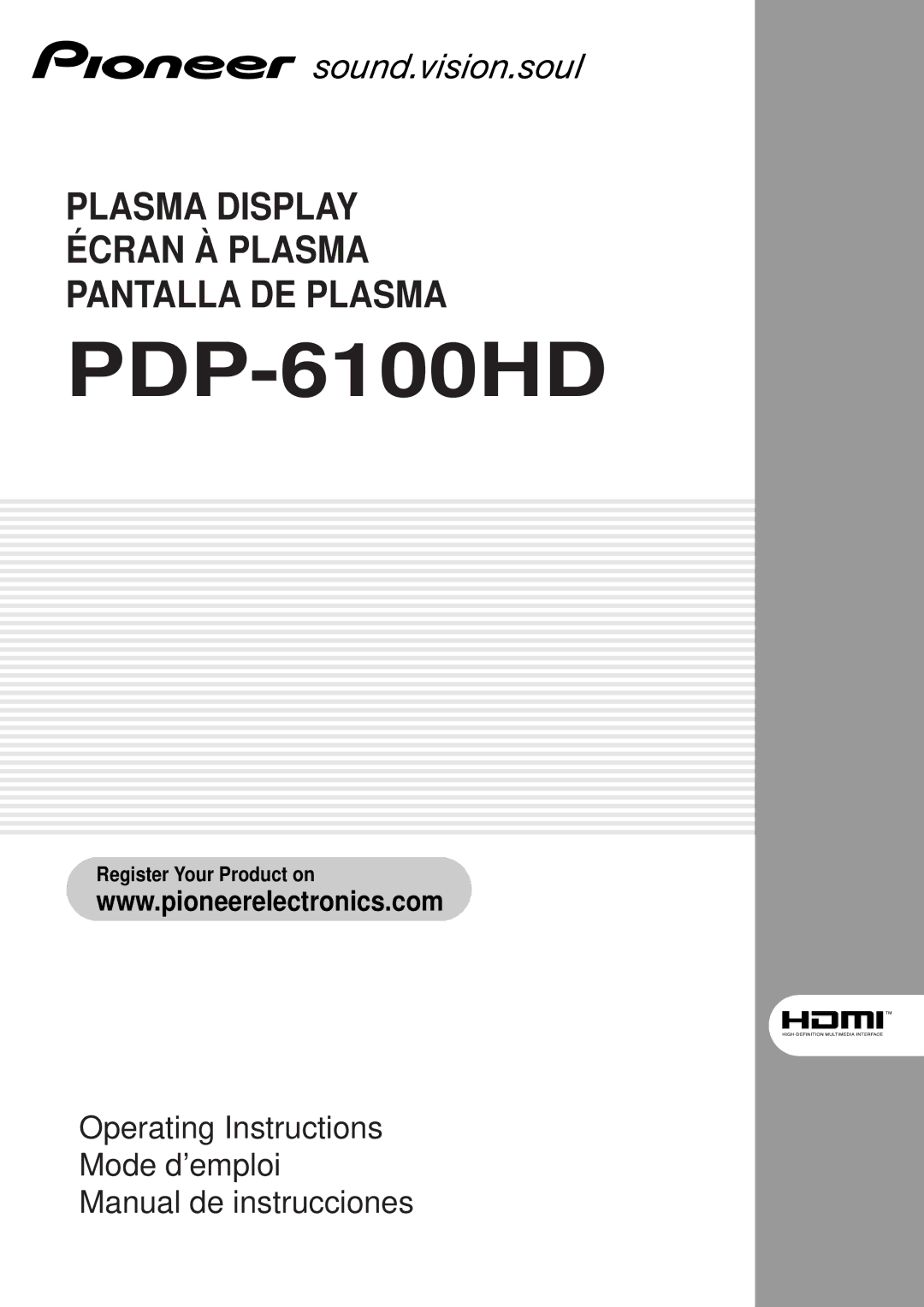 Pioneer PDP-6100HD manual 