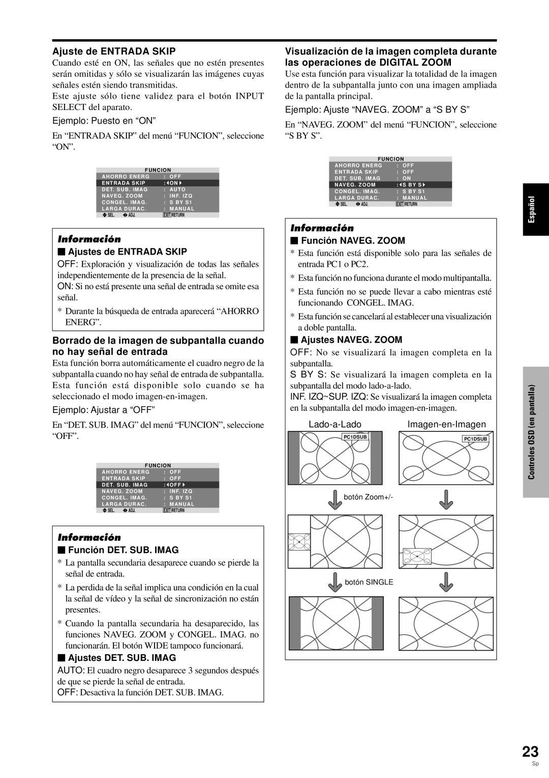 Pioneer PDP-6100HD manual Ajuste de Entrada Skip 