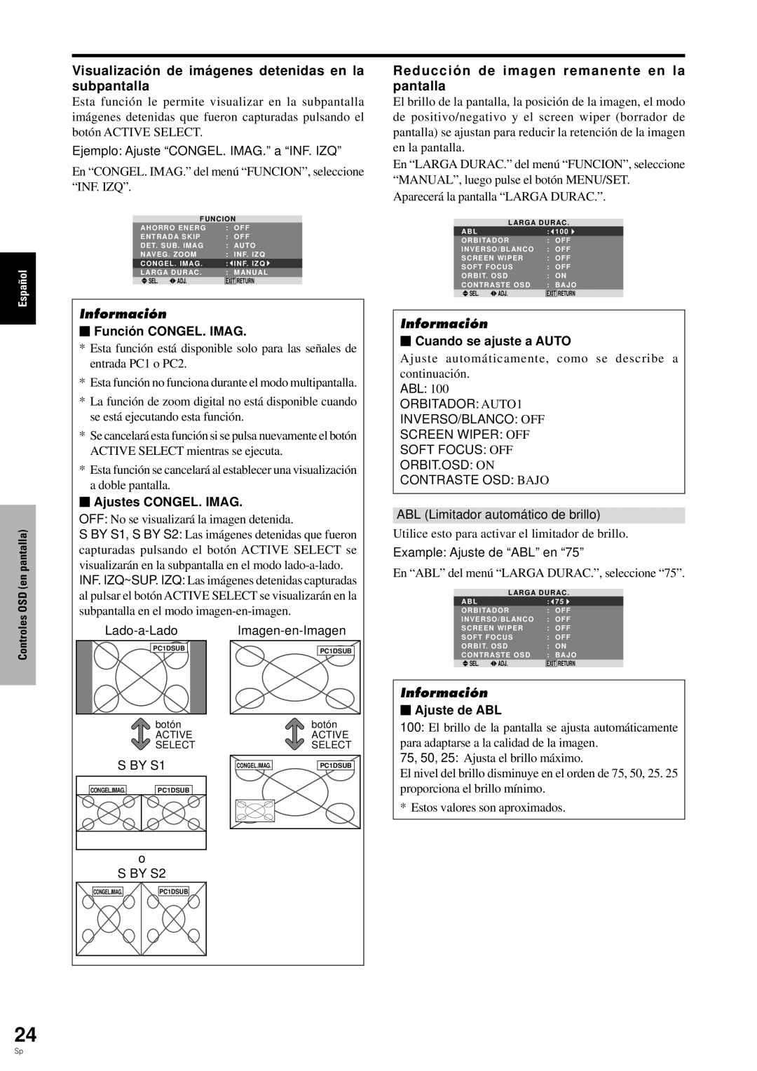 Pioneer PDP-6100HD Visualizació n de imá genes detenidas en la subpantalla, Reducció n de imagen remanente en la pantalla 