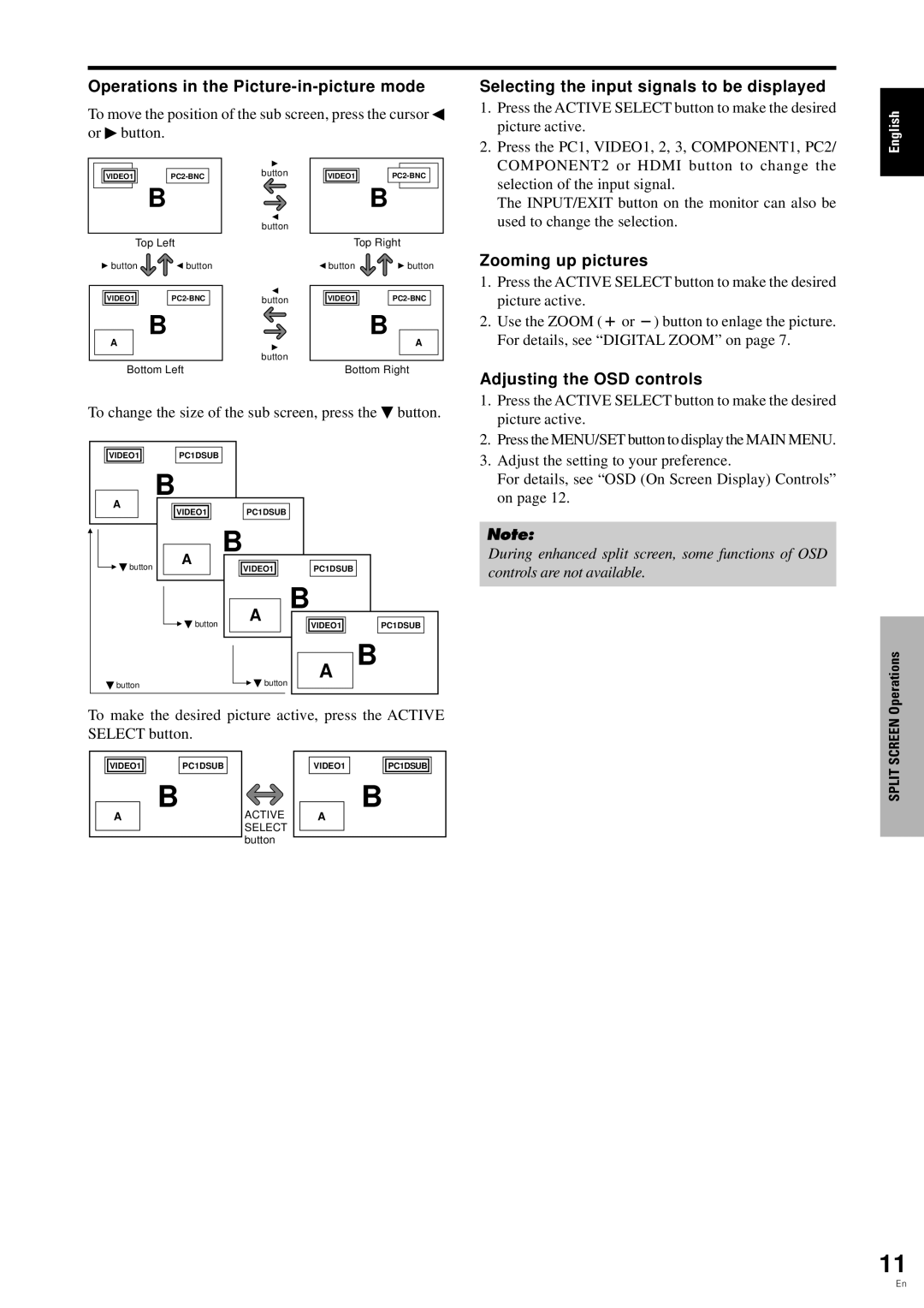 Pioneer PDP-6100HD manual Operations in the Picture-in-picture mode, Selecting the input signals to be displayed 