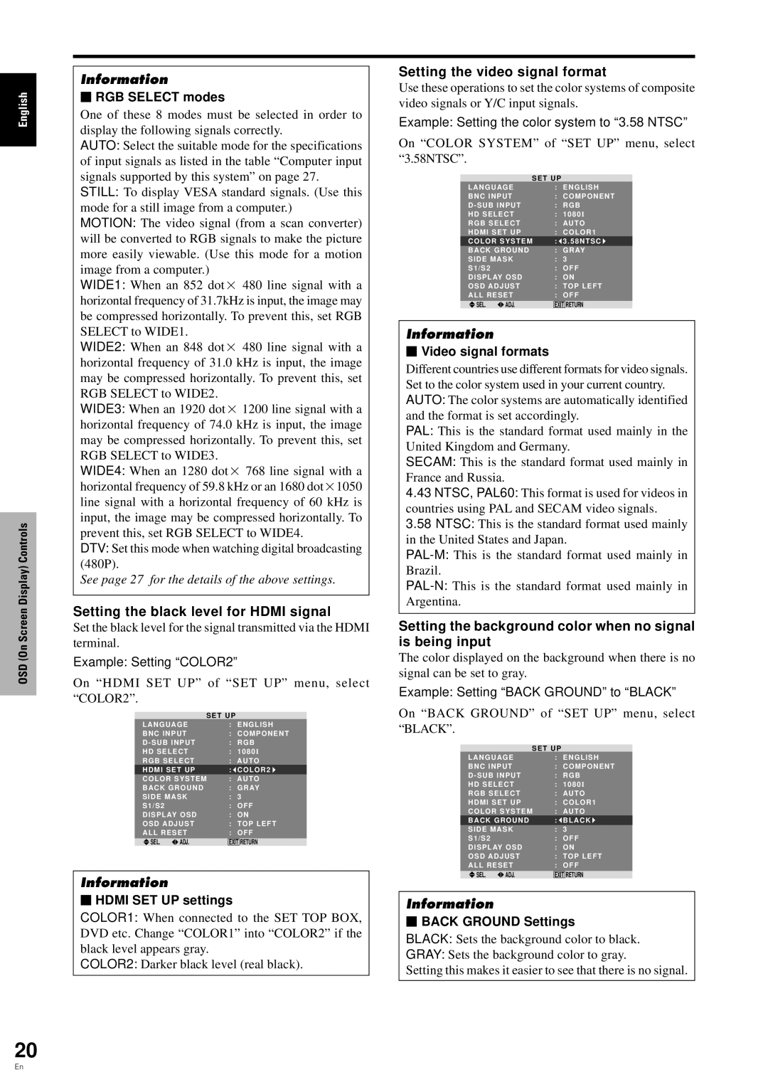 Pioneer PDP-6100HD manual Setting the video signal format, Setting the black level for Hdmi signal 