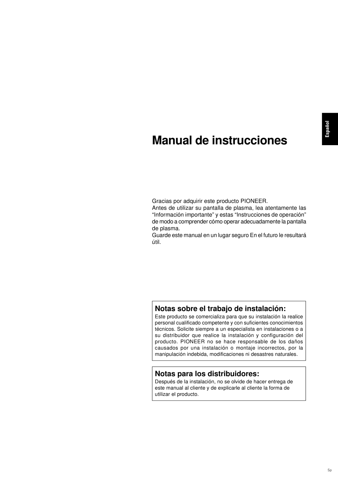 Pioneer PDP-6100HD manual Manual de instrucciones 