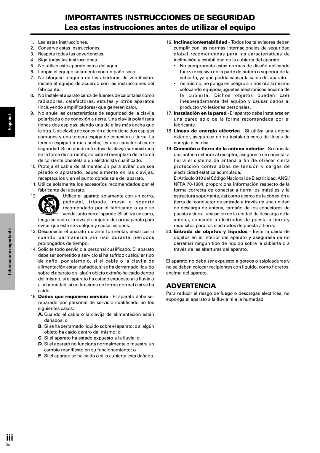 Pioneer PDP-6100HD manual Advertencia 