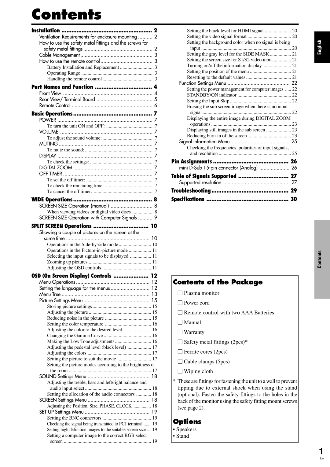 Pioneer PDP-6100HD manual Contents 