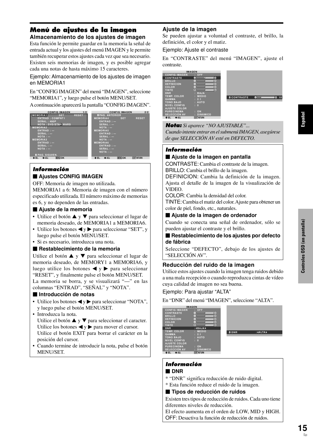 Pioneer PDP-6100HD manual Menú de ajustes de la imagen, Almacenamiento de los ajustes de imagen, Ajuste de la imagen 