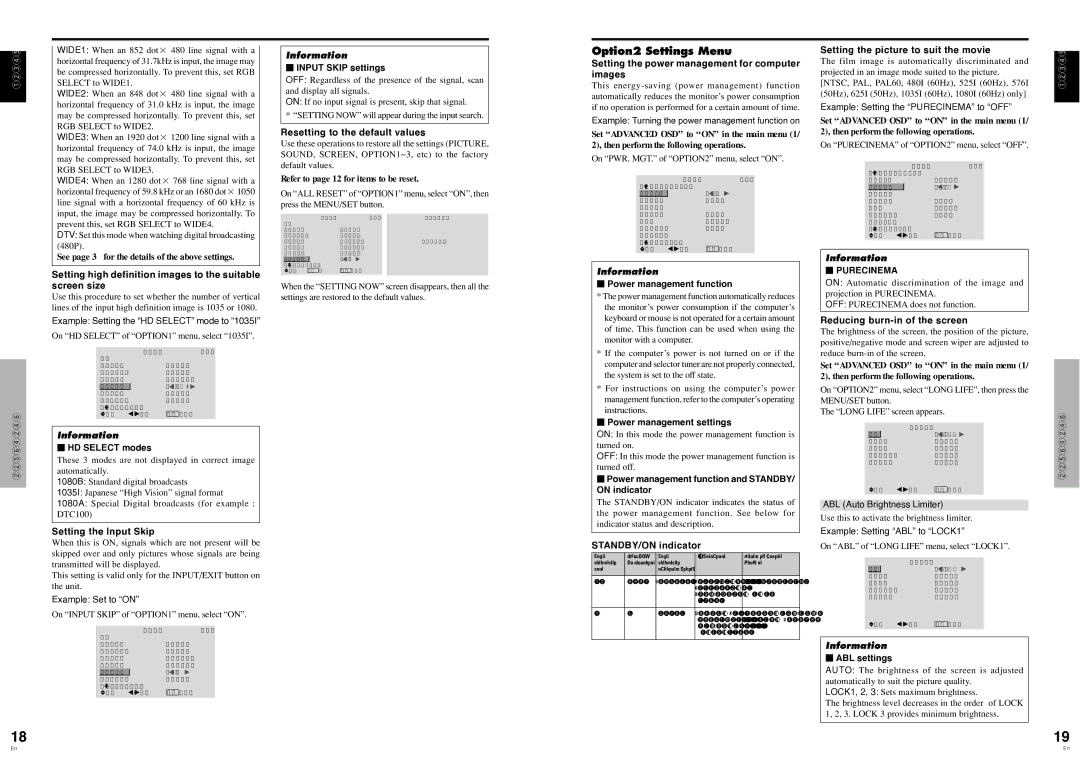 Pioneer PDP-614MX operating instructions Option2 Settings Menu 