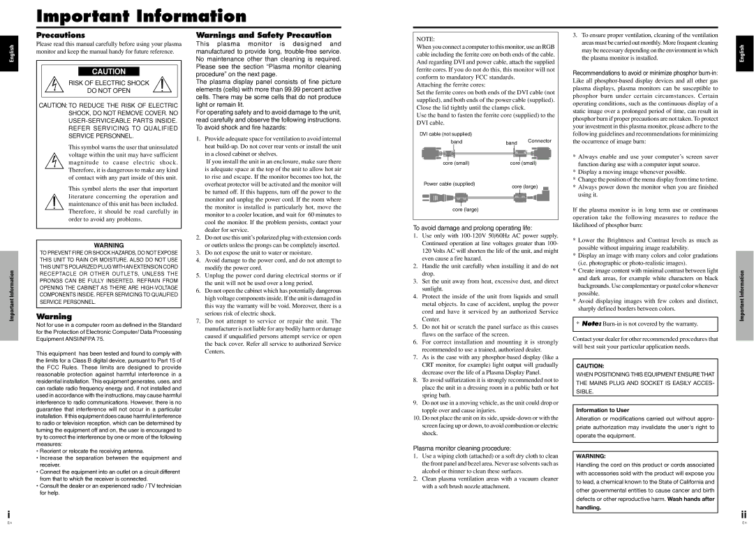 Pioneer PDP-614MX operating instructions Important Information, Precautions, Risk of Electric Shock Do not Open, Ii3 