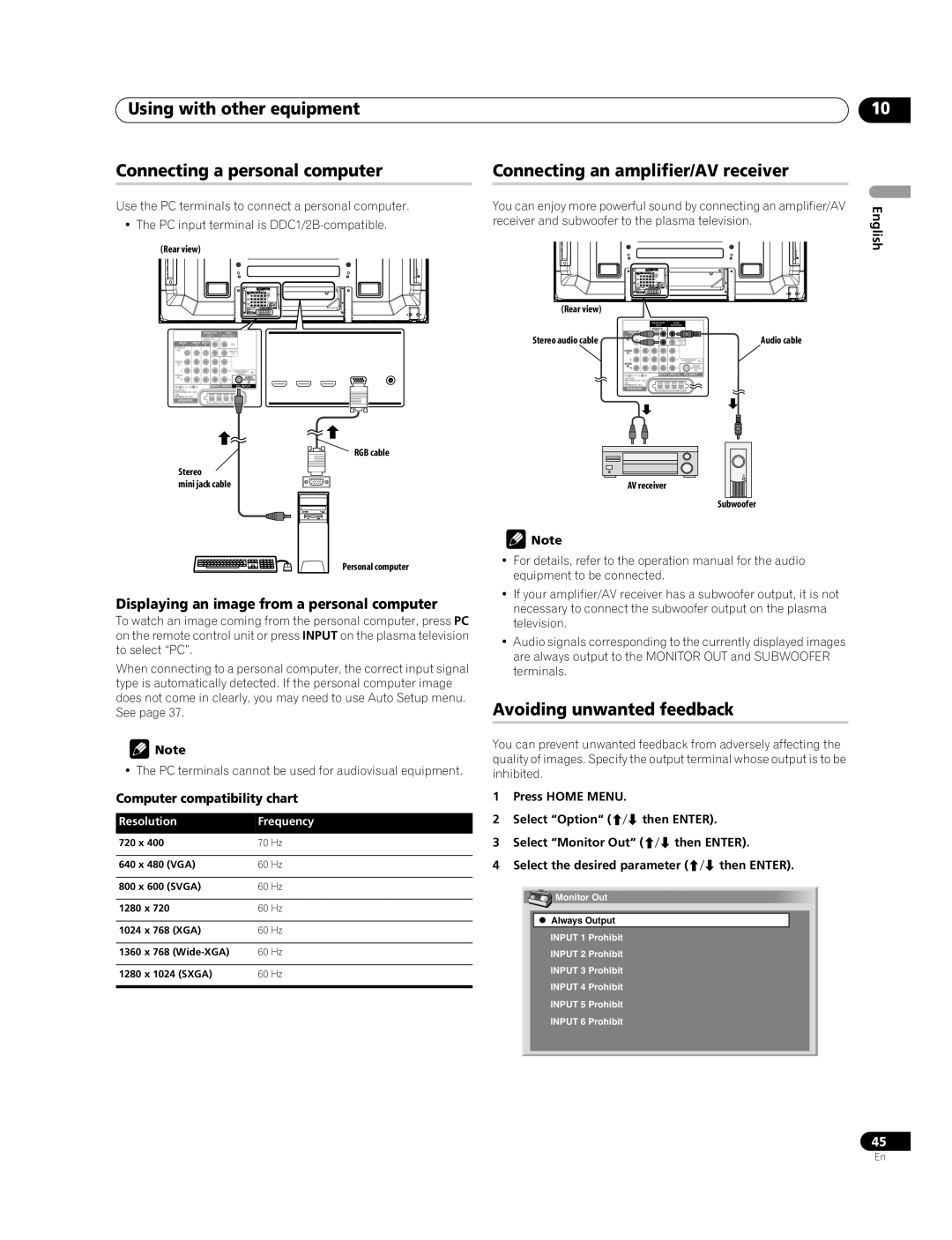 Pioneer PDP-LX608G Using with other equipment Connecting a personal computer, Connecting an amplifier/AV receiver 