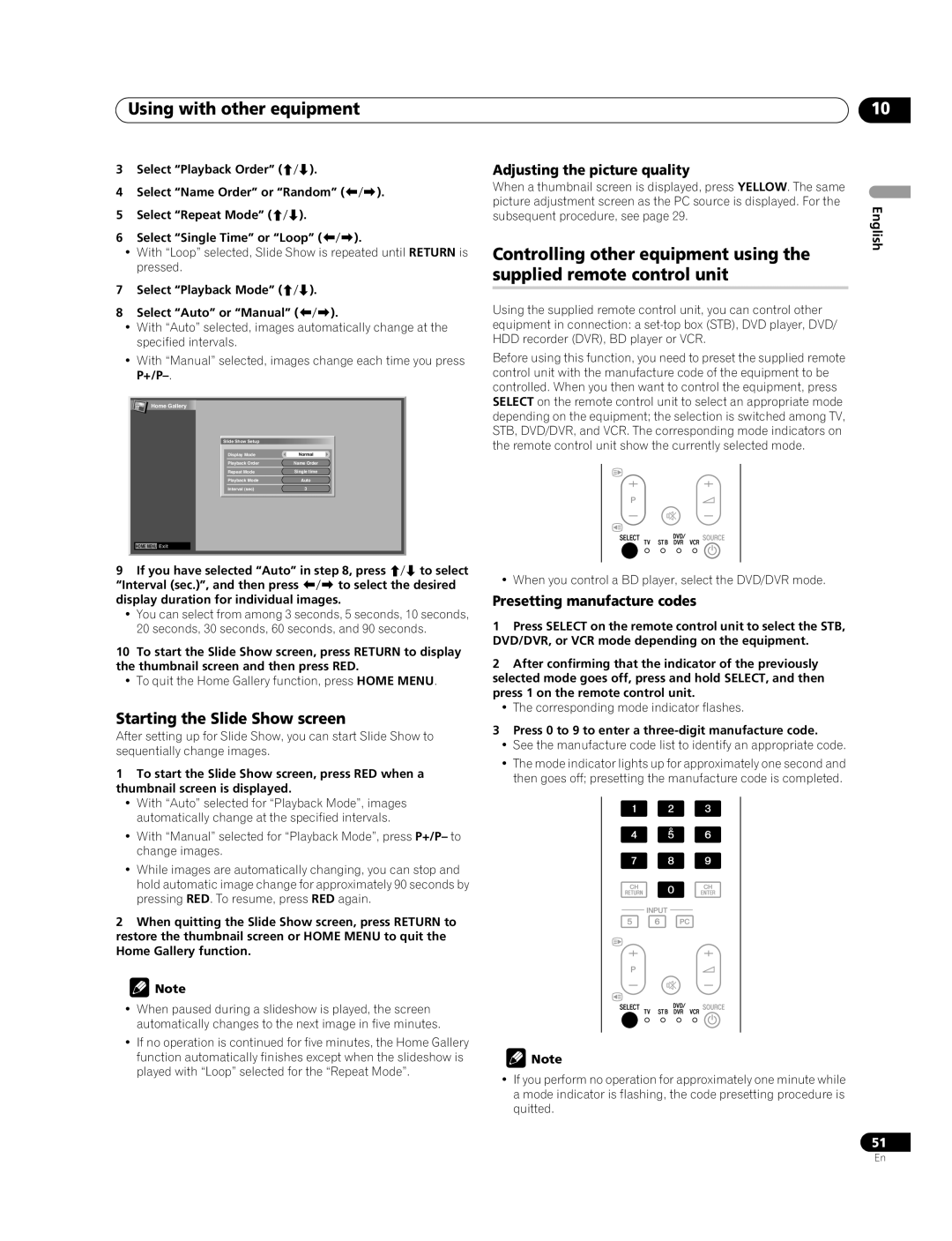 Pioneer PDP-LX608G, PDP-LX508G operating instructions Adjusting the picture quality, Presetting manufacture codes 