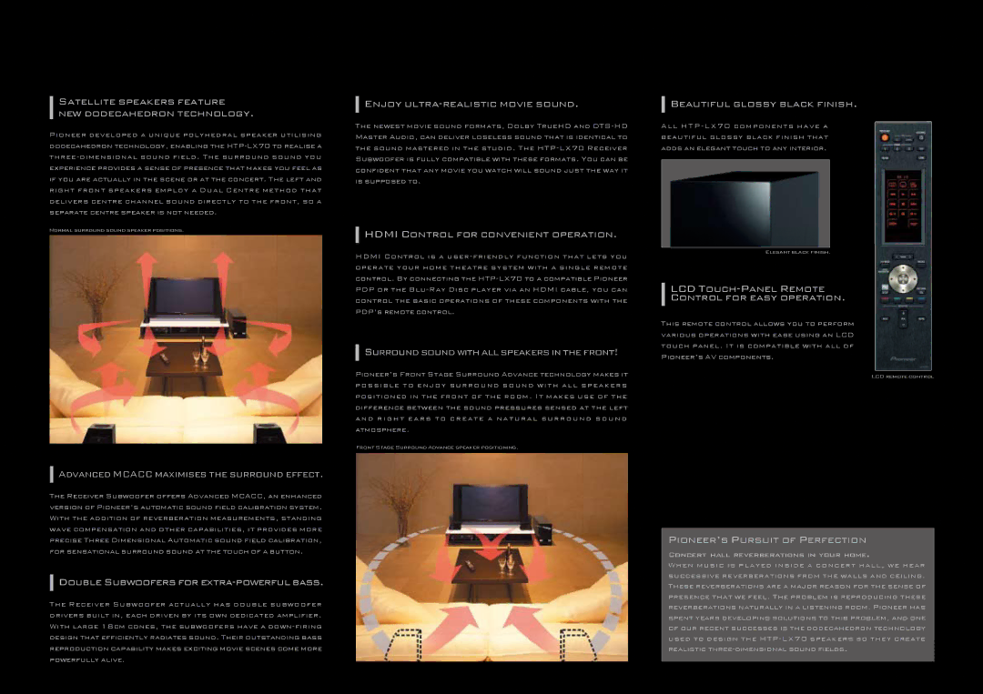 Pioneer PDP-LX508A, PDP-LX608A manual Satellite speakers feature new dodecahedron technology 