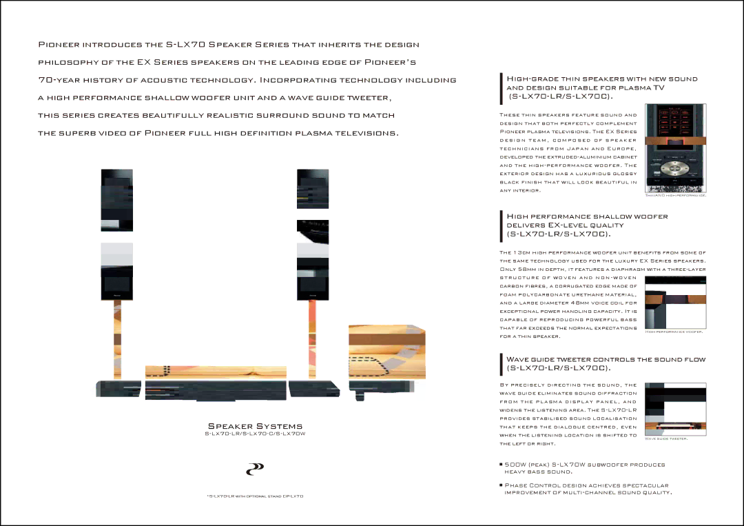 Pioneer PDP-LX608A, PDP-LX508A manual Speaker Systems 