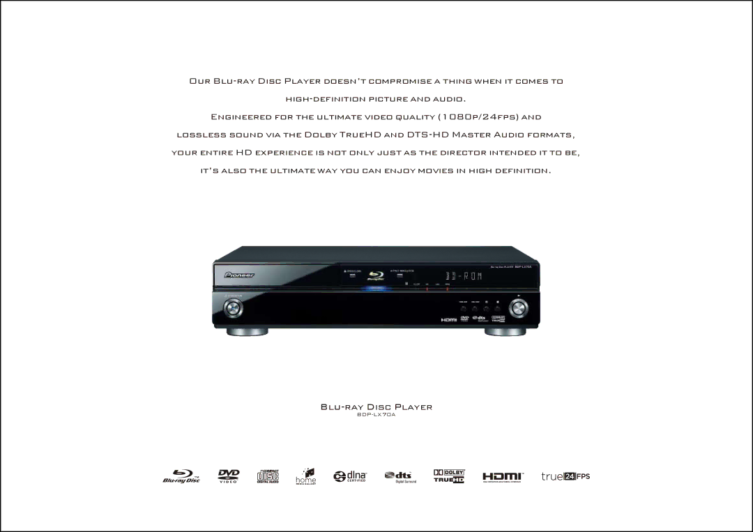 Pioneer PDP-LX608A, PDP-LX508A manual Blu-ray Disc Player 