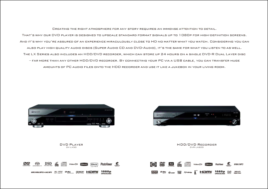 Pioneer PDP-LX508A, PDP-LX608A manual DVD Player HDD/DVD Recorder 