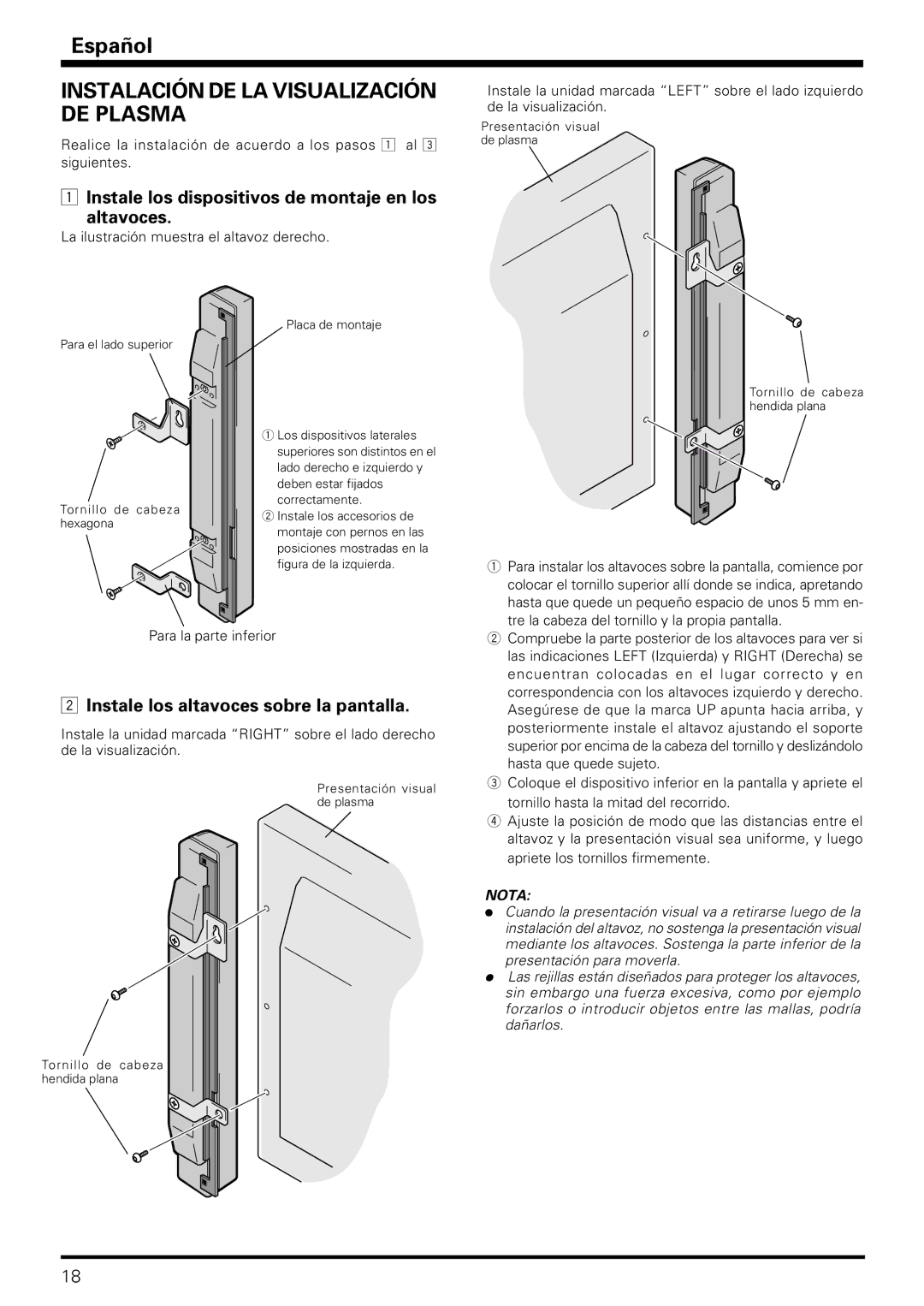 Pioneer PDP-S06-LR operating instructions Instalación DE LA Visualización DE Plasma 