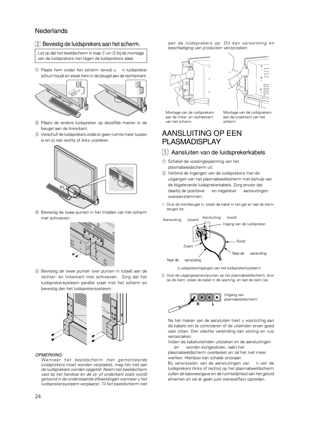 Pioneer PDP-S13-LR manual Aansluiting OP EEN Plasmadisplay, Aansluiten van de luidsprekerkabels 