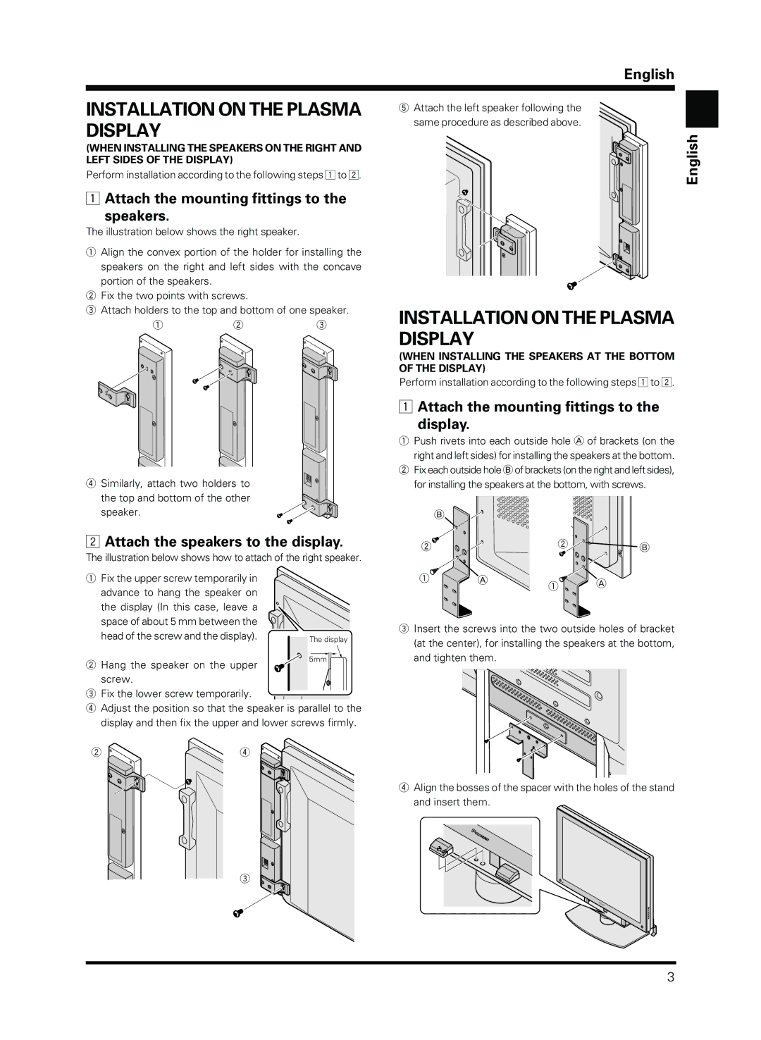 Pioneer PDP-S13-LR manual Installation on the Plasma Display, Attach the mounting fittings to Speakers 