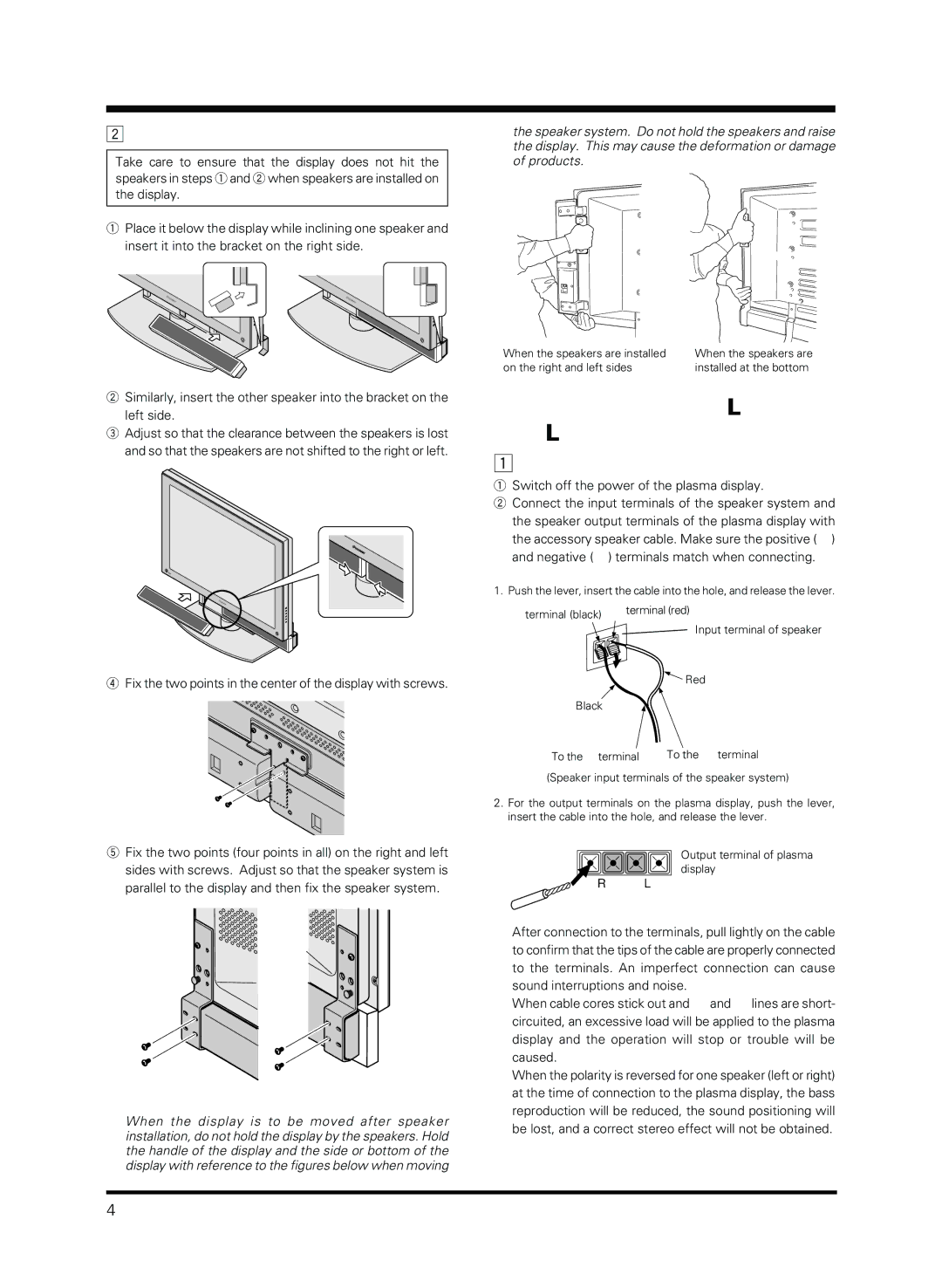 Pioneer PDP-S13-LR manual Connection to a Plasma Display, English Attach the speakers to the display 