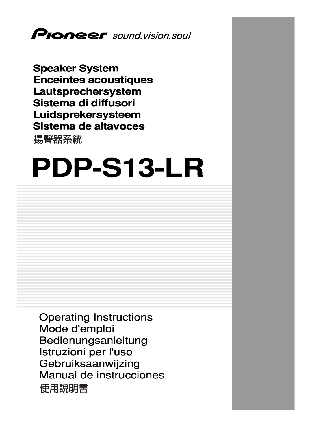 Pioneer PDP-S13-LR manual Speaker System Enceintes acoustiques Lautsprechersystem 