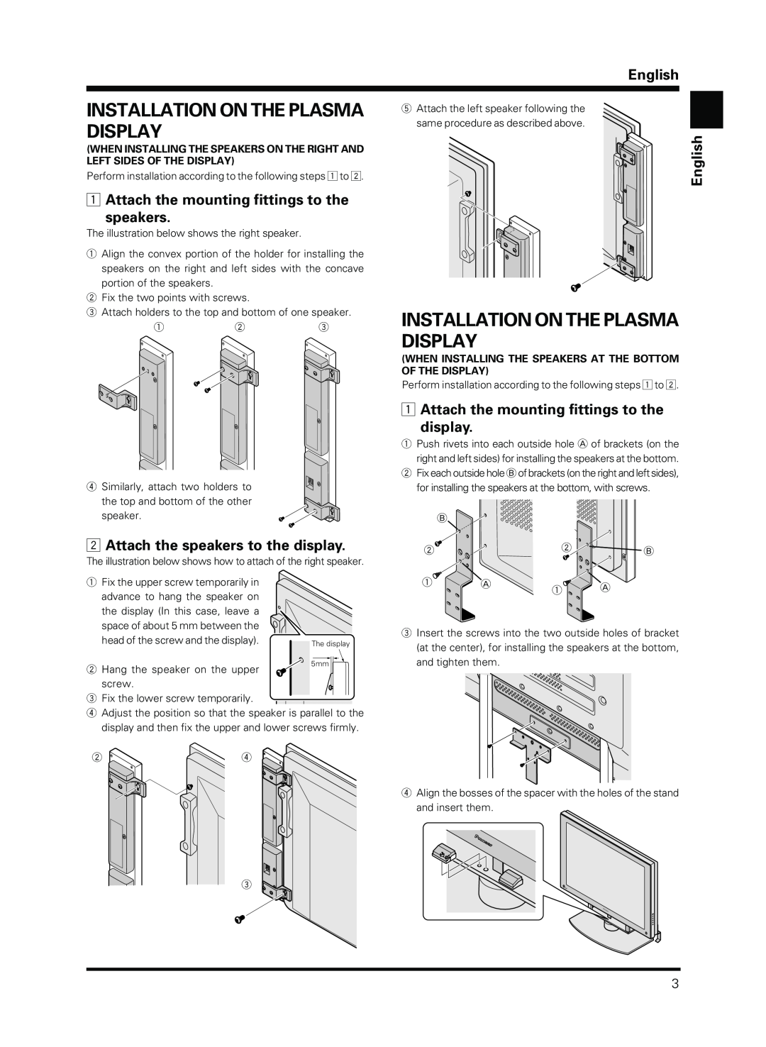 Pioneer PDP-S13-LR manual Installation On The Plasma Display, Attach the mounting fittings to the speakers, English 
