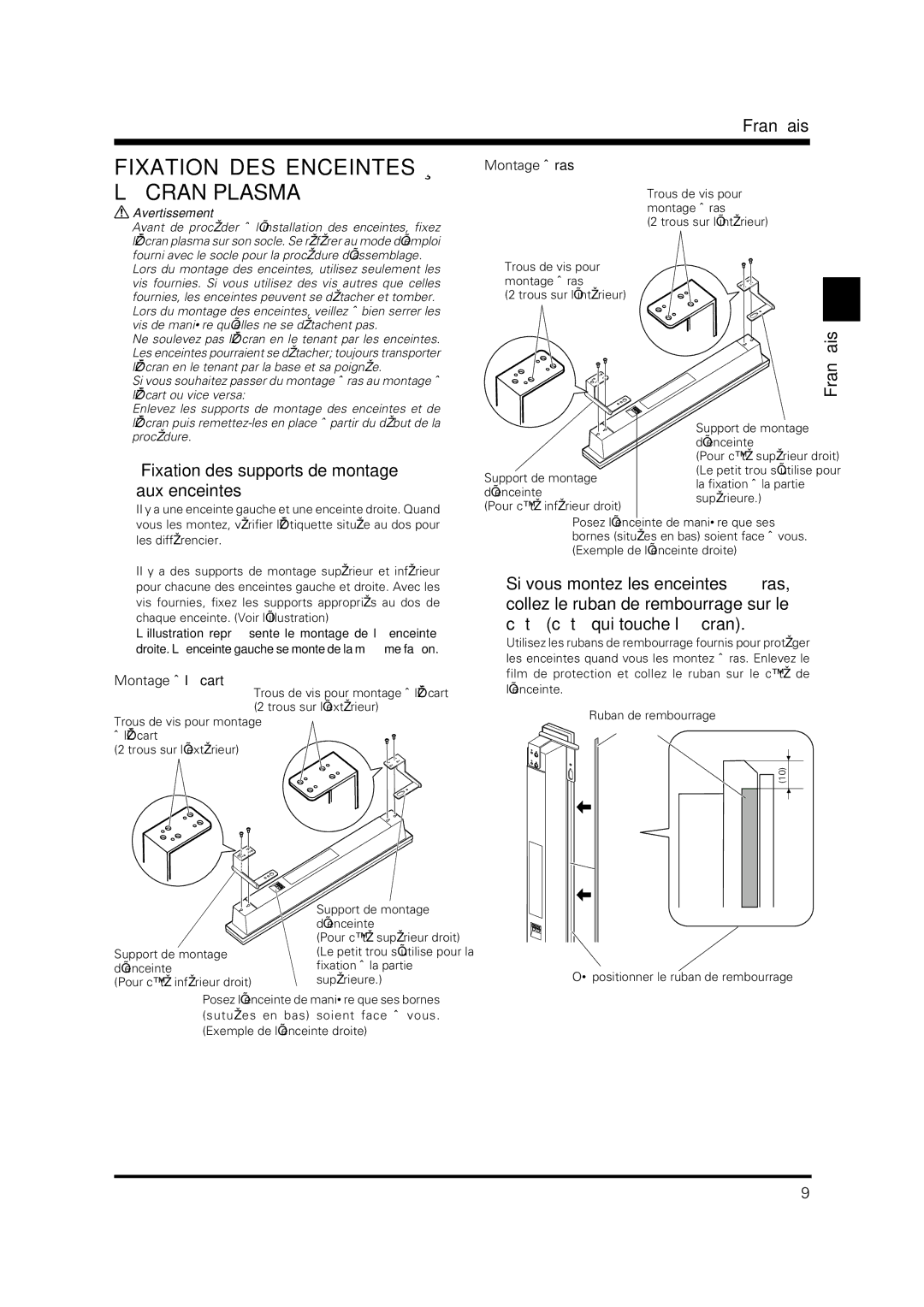 Pioneer PDP-S36 Fixation DES Enceintes À L’ÉCRAN Plasma, Fixation des supports de montage Aux enceintes 