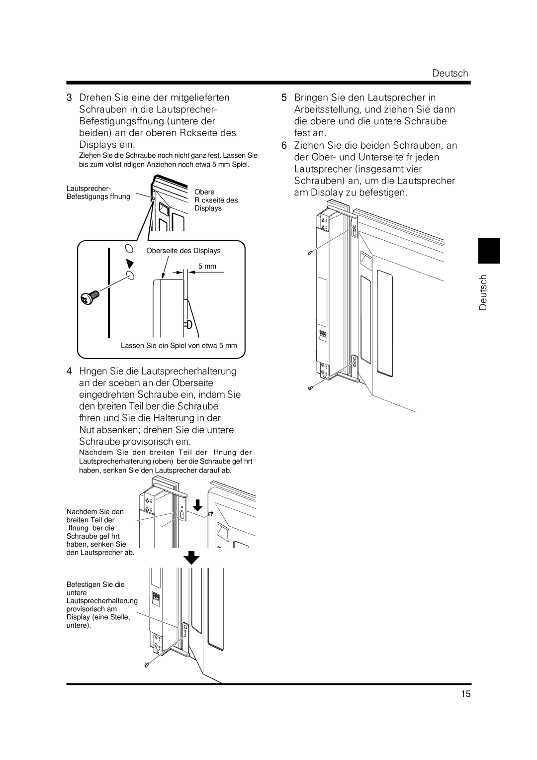 Pioneer PDP-S37 manual Der Ober- und Unterseite für jeden, Lautsprecher insgesamt vier, Schrauben an, um die Lautsprecher 