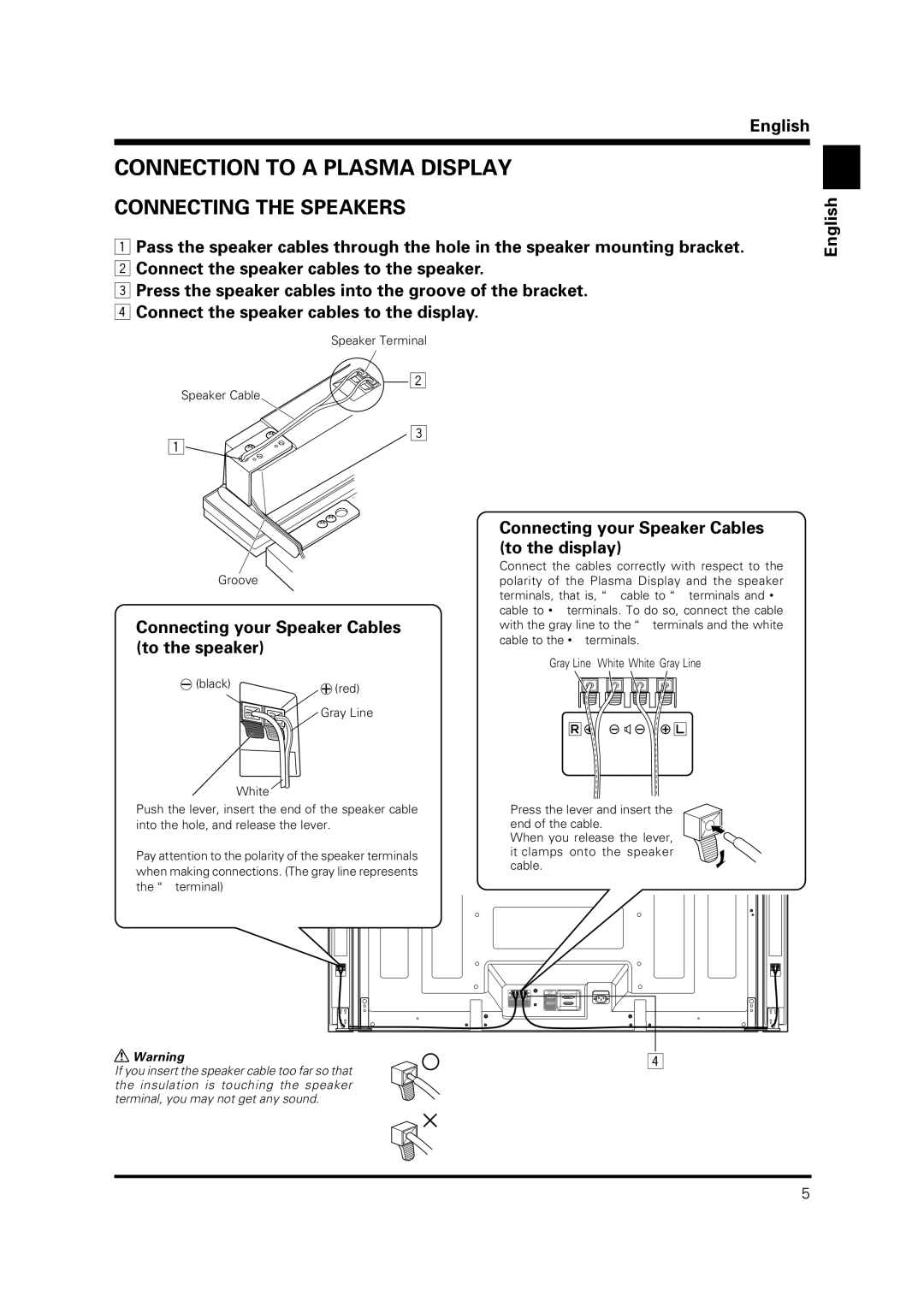 Pioneer PDP-S37 Connection to a Plasma Display, Connecting the Speakers, Connecting your Speaker Cables to the speaker 