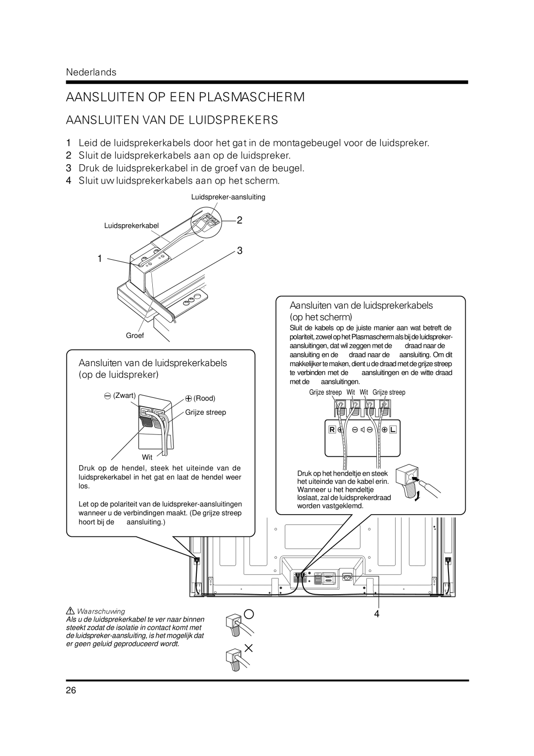 Pioneer PDP-S38 manual Aansluiten OP EEN Plasmascherm, Aansluiten VAN DE Luidsprekers 