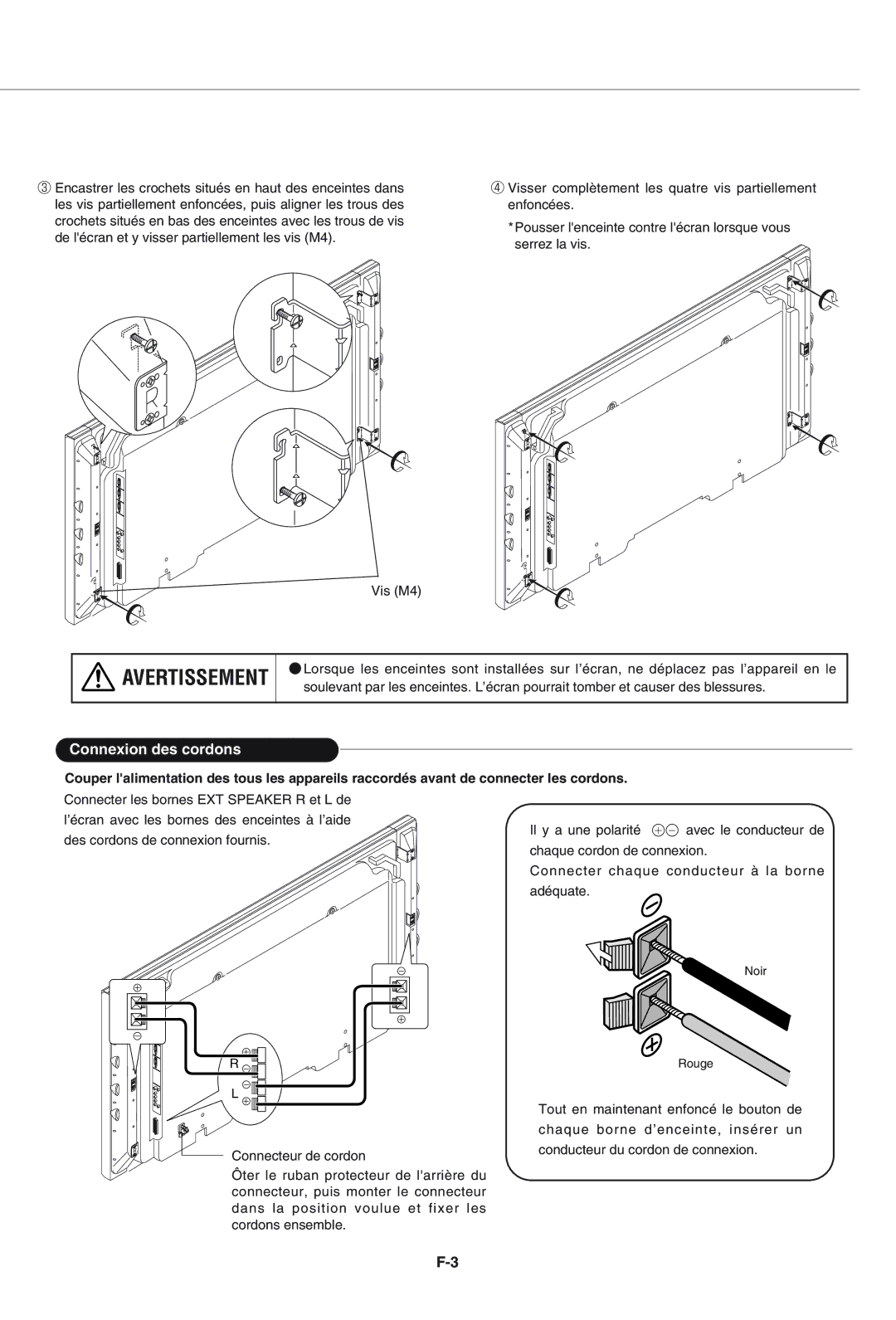 Pioneer PDP-S43-LR manual Avertissement, Connexion des cordons 