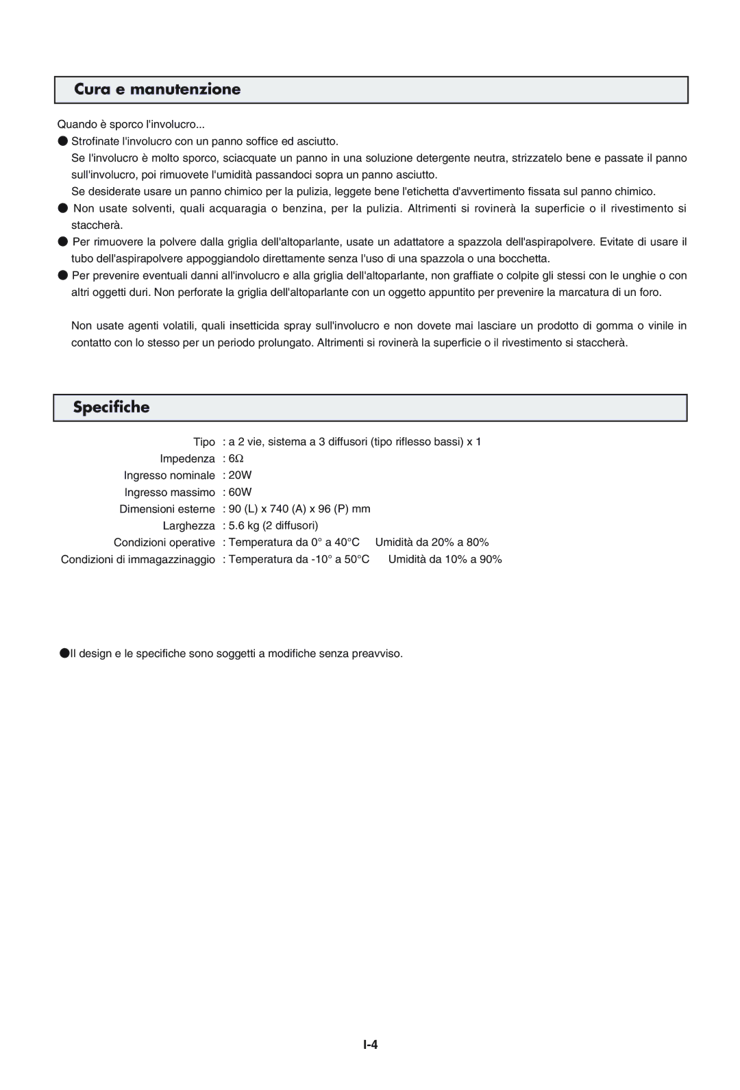 Pioneer PDP-S43-LR manual Cura e manutenzione, Specifiche 