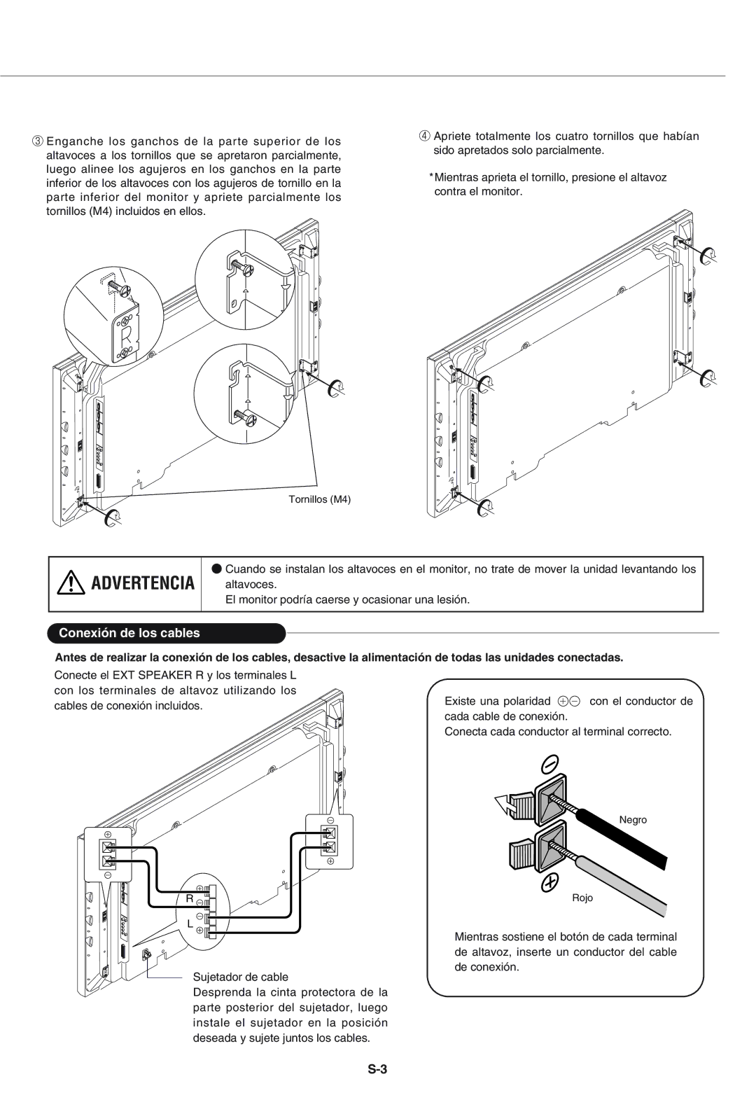 Pioneer PDP-S43-LR manual Advertencia, Conexión de los cables 