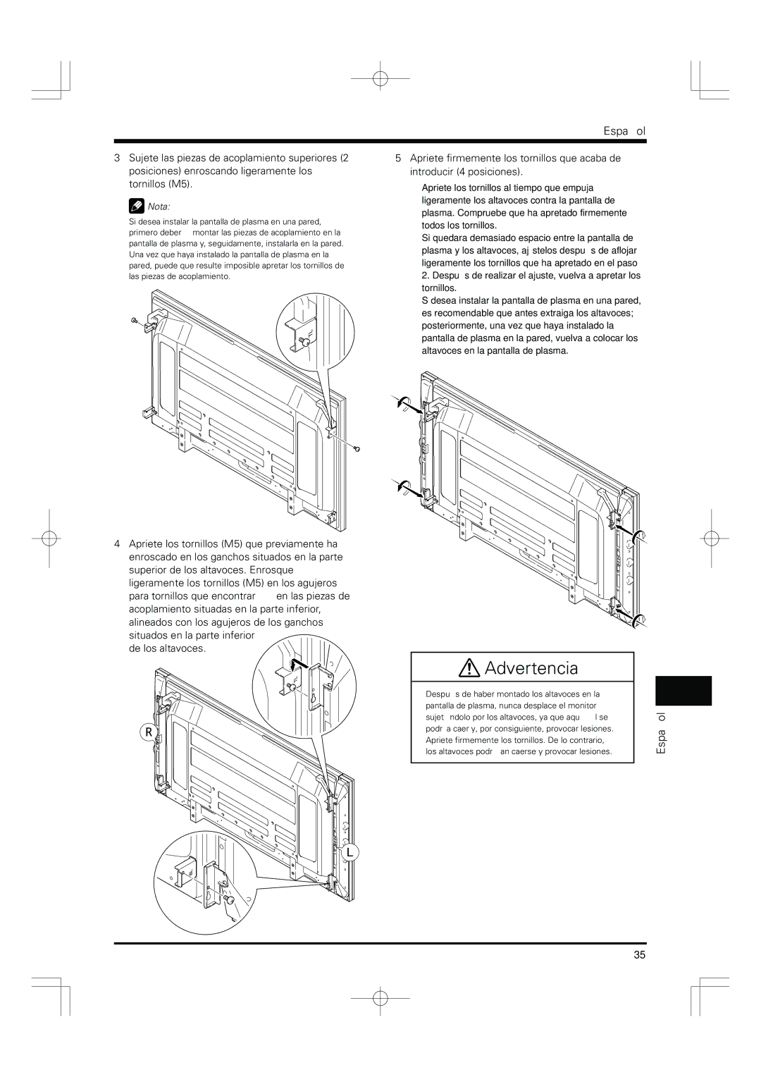 Pioneer PDP-S55-LR manual Advertencia 