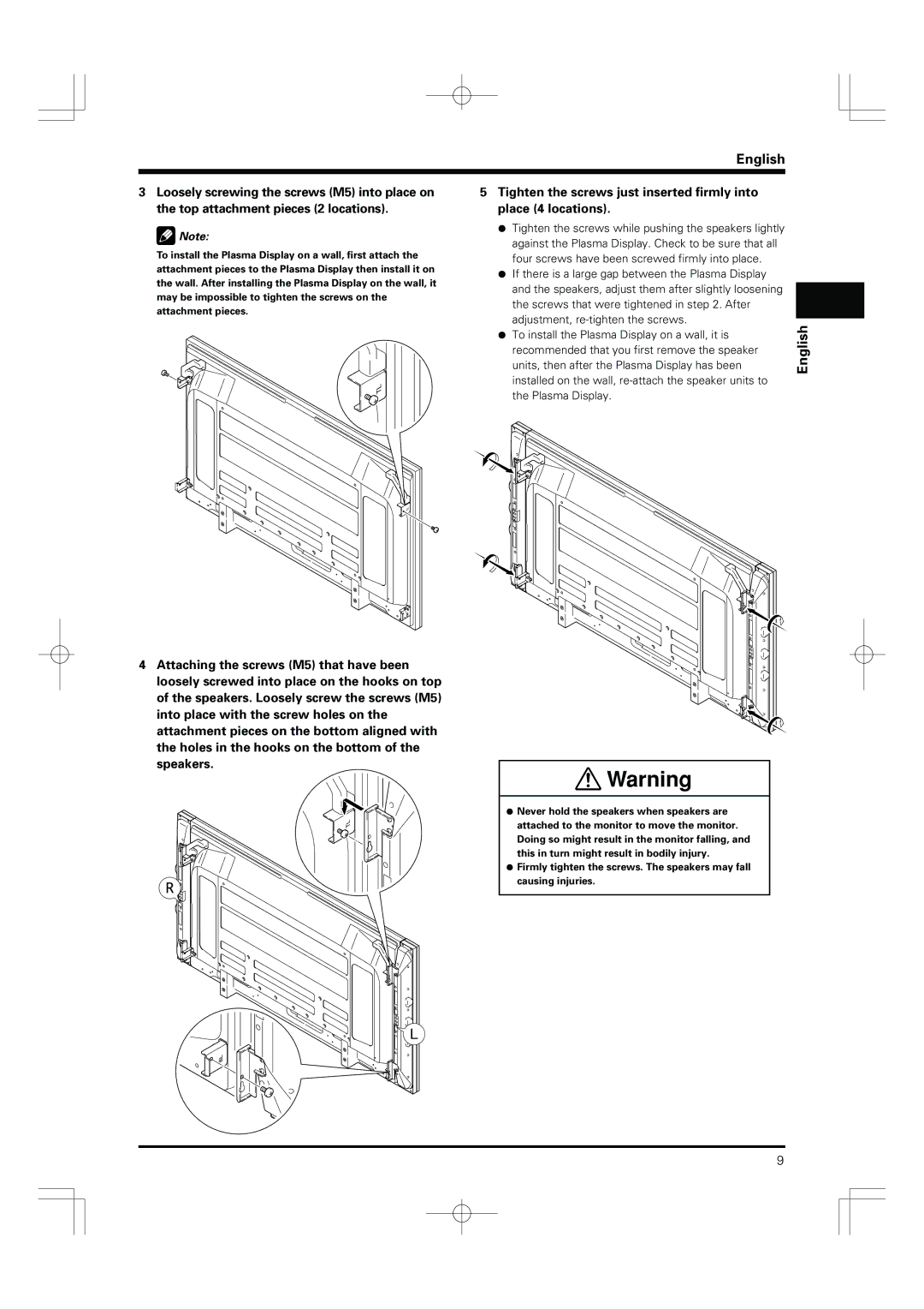 Pioneer PDP-S55-LR manual ¶ To install the Plasma Display on a wall, it is 