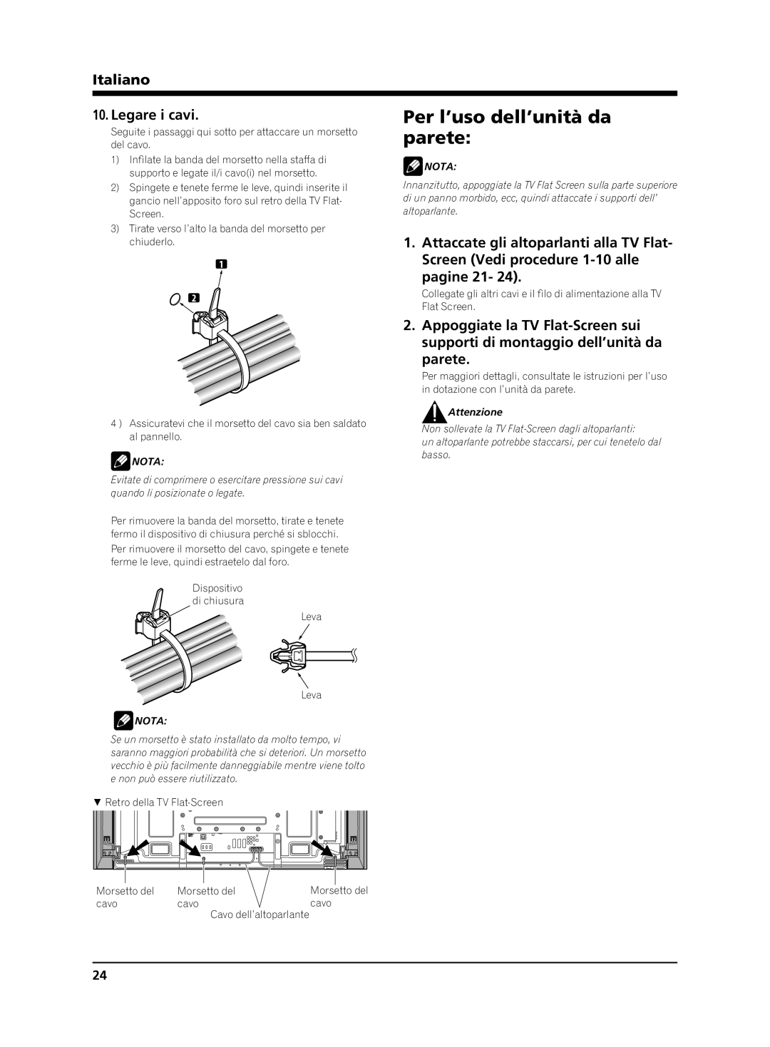 Pioneer PDP-S62 manual Per l’uso dell’unità da, Parete 