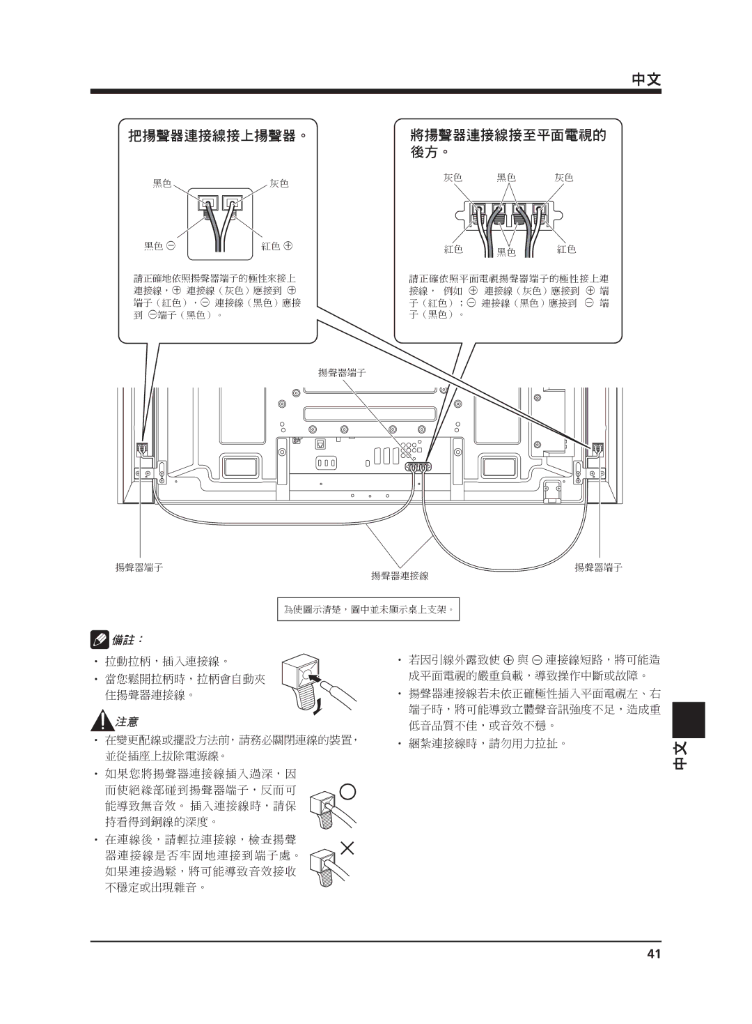 Pioneer PDP-S62 manual 把揚聲器連接線接上揚聲器。 