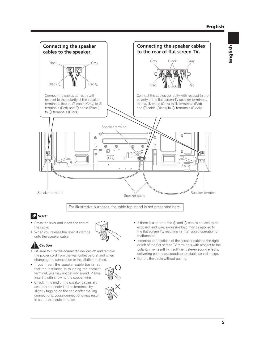 Pioneer PDP-S62 manual If you insert the speaker cable too far so, Bundle the cable without pulling 