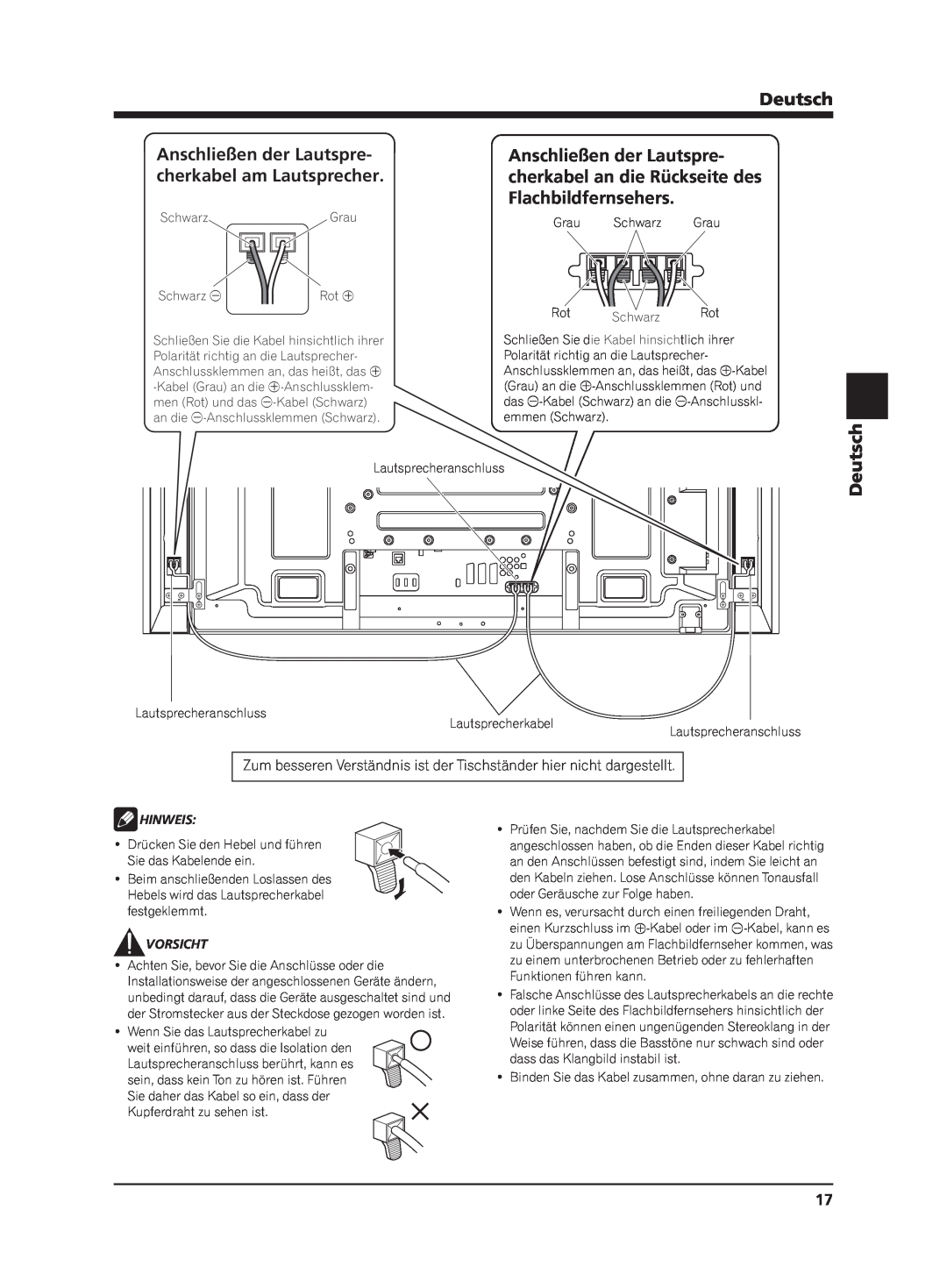 Pioneer PDP-S62 manual Deutsch, Hinweis, Vorsicht 