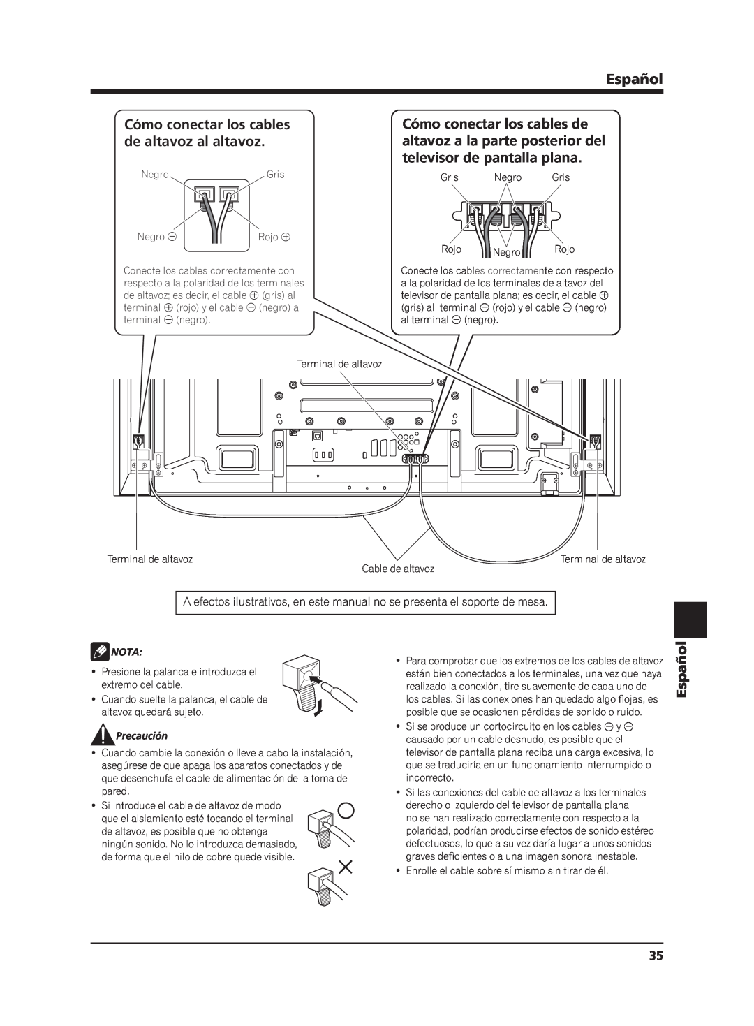 Pioneer PDP-S62 manual Español, Nota, Precaución 