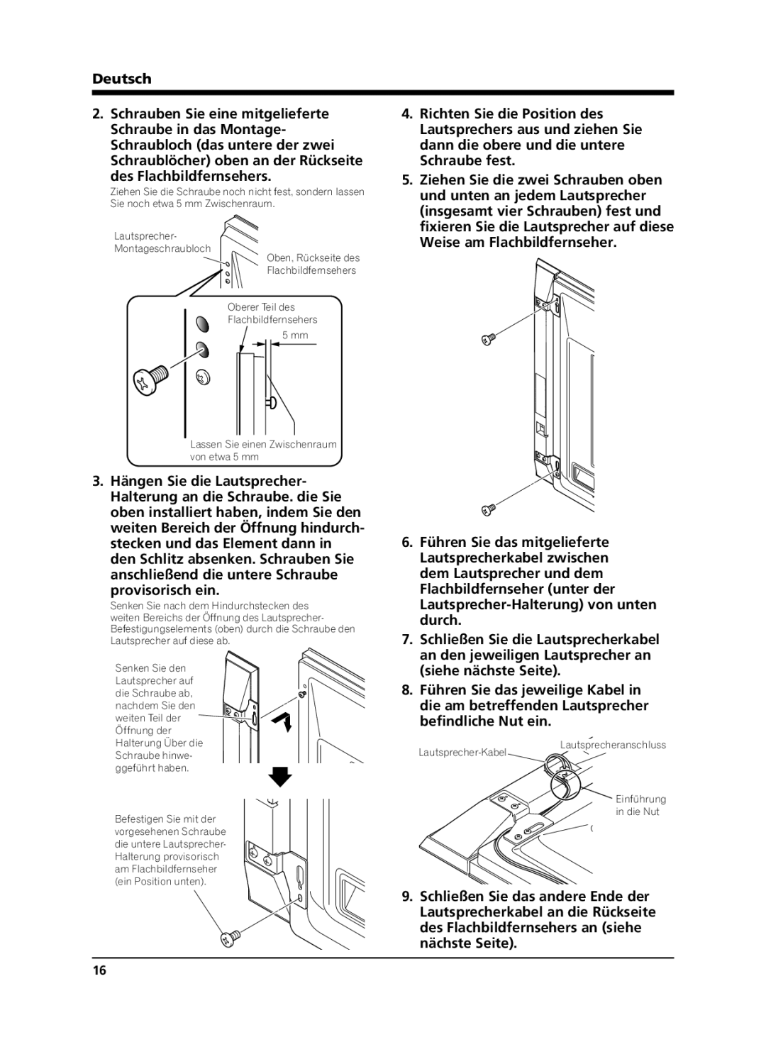 Pioneer PDP-S64 manual Des Flachbildfernsehers, Provisorisch ein 