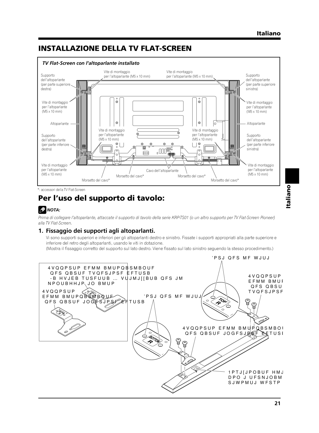 Pioneer PDP-S64 manual Installazione Della TV FLAT-SCREEN, Per l’uso del supporto di tavolo 