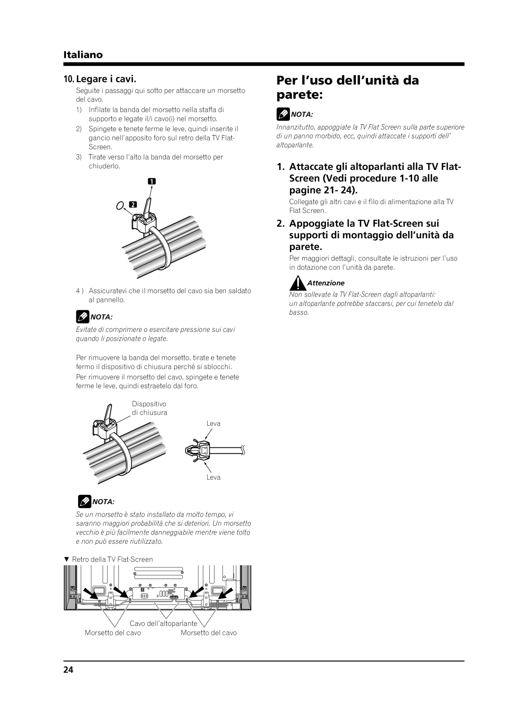 Pioneer PDP-S64 manual Per l’uso dell’unità da, Parete 