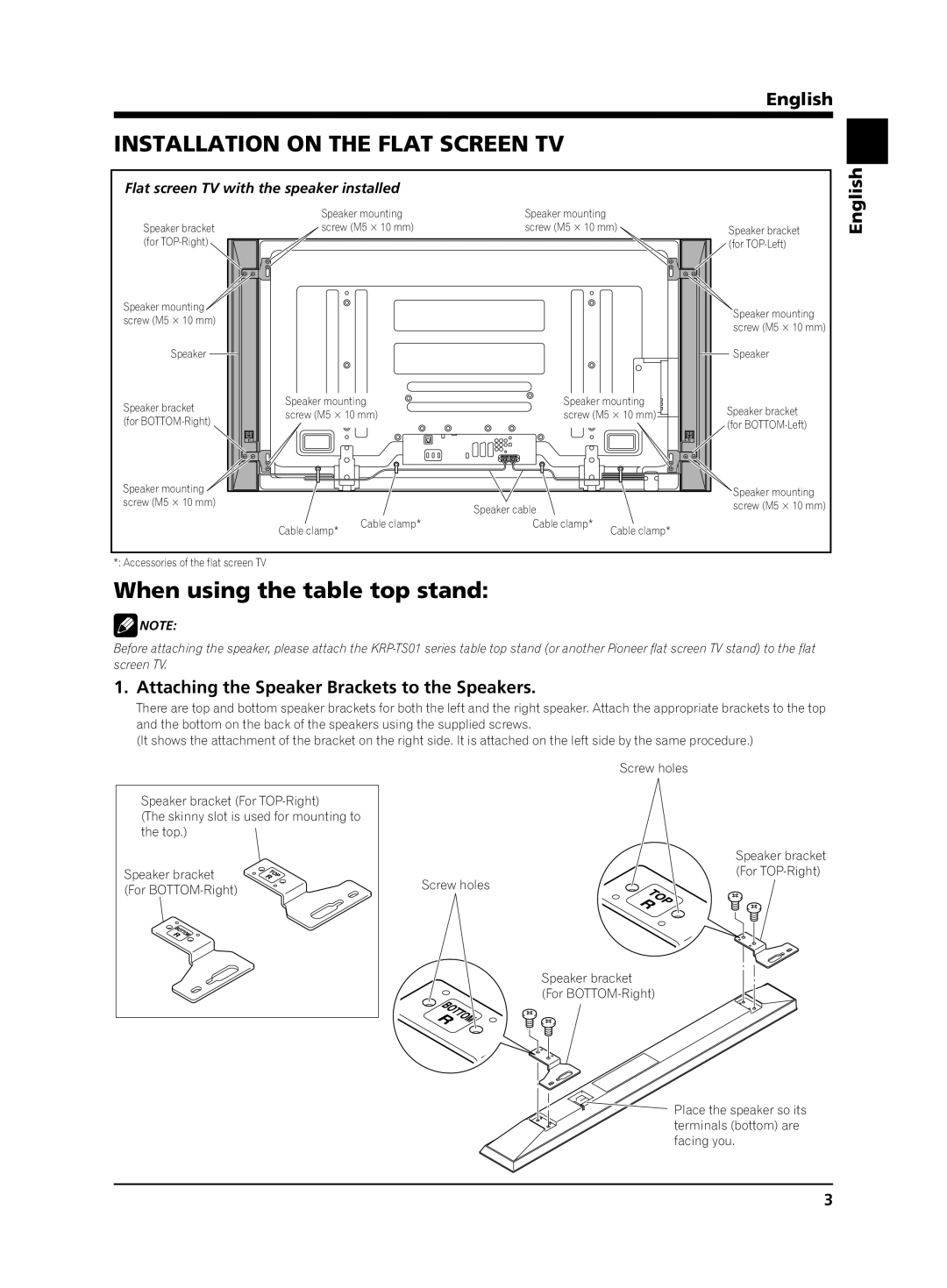 Pioneer PDP-S64 manual Installation on the Flat Screen TV, When using the table top stand 